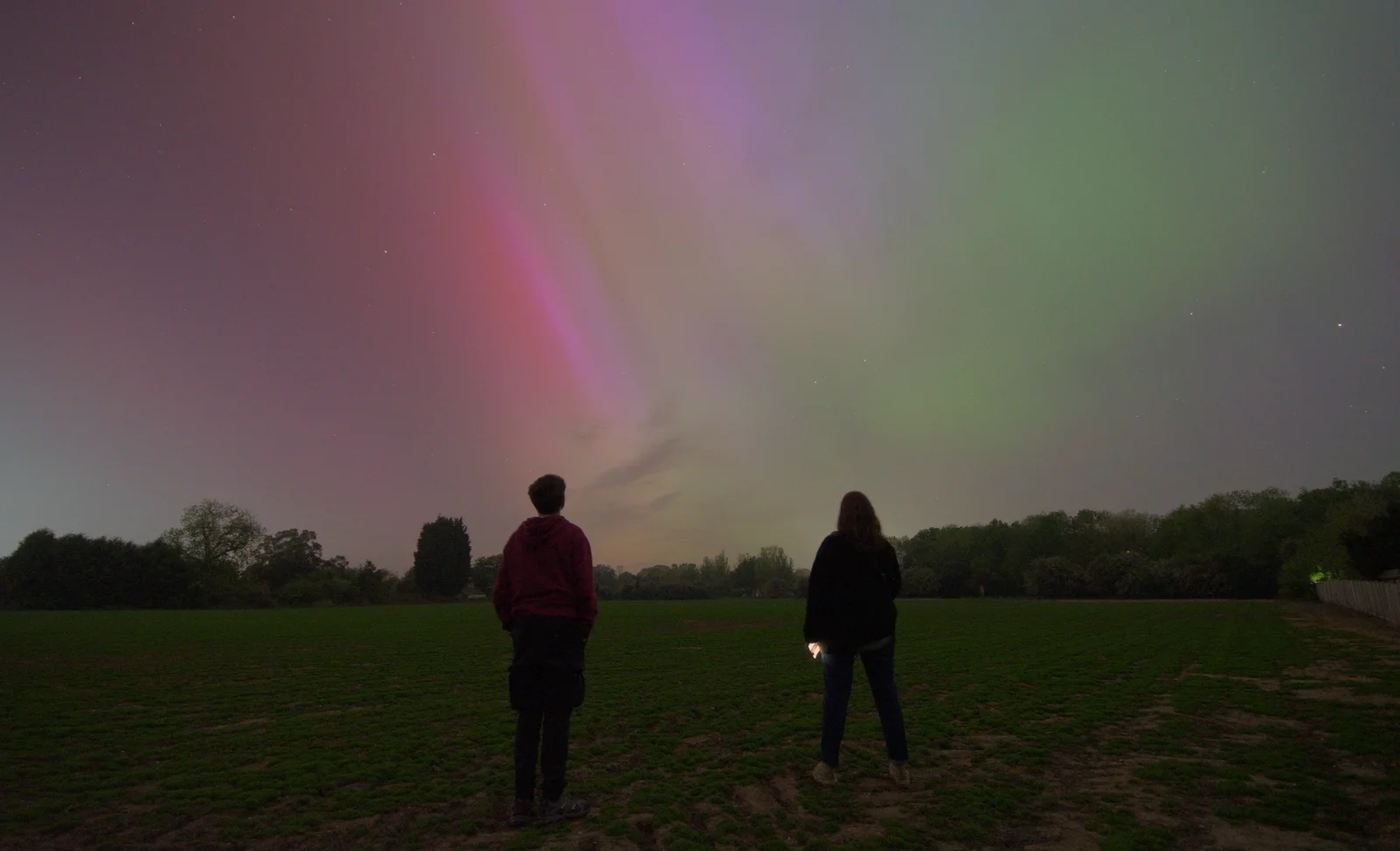 Fred and Isobel look at the aurora, from The Northern Lights and a Pool Tournament, Brome, Suffolk - 10th May 2024