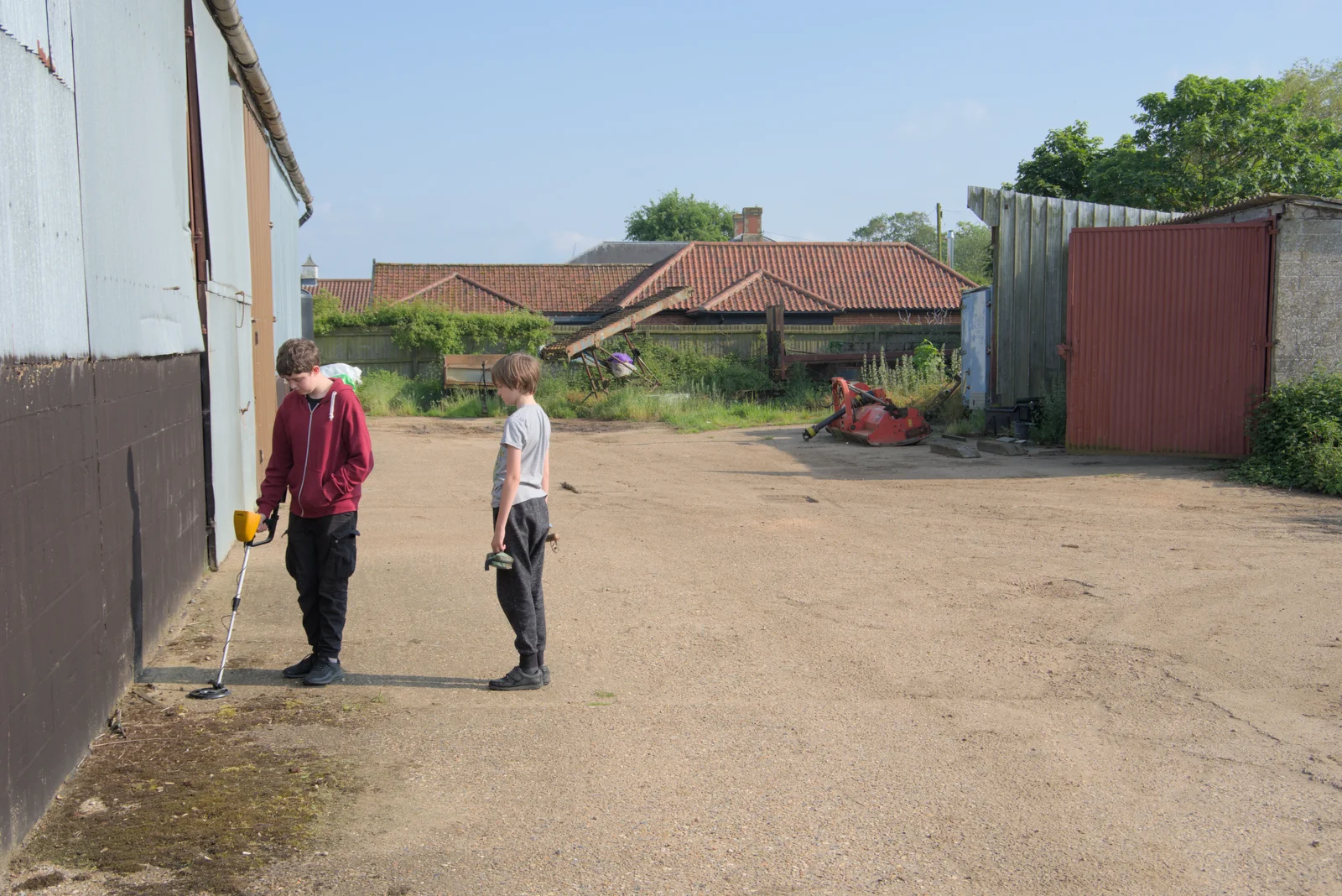 Fred tries the detector out in the yard, from The Village Hall Plant Sale, and a New Dinghy, Weybread, Norfolk - 19th May 2024