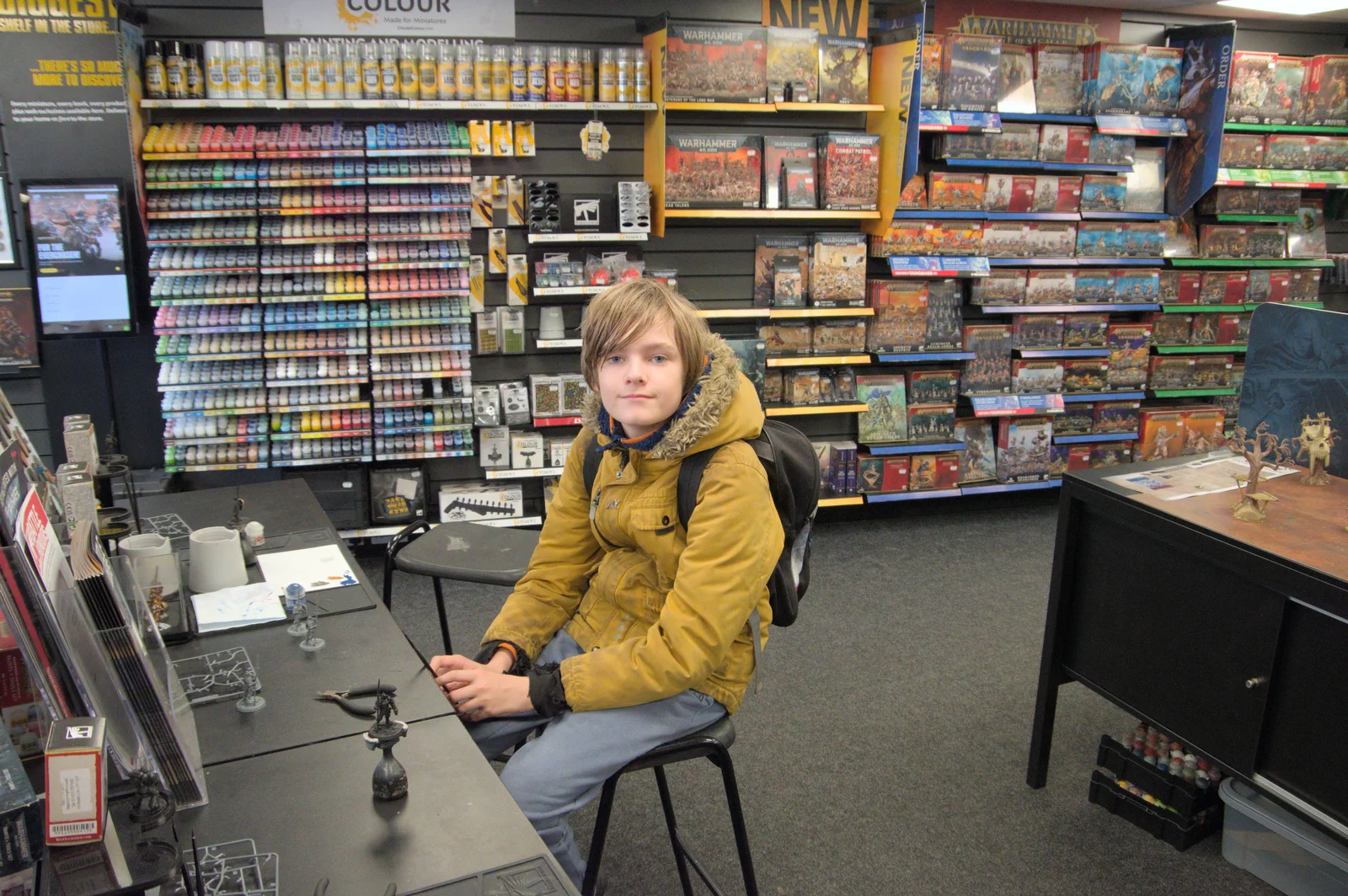 Harry after his Warhammer painting workshop, from Birthday Shopping in the Rain, Norwich - 25th May 2024