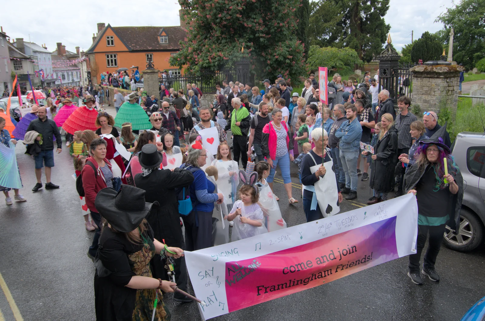 There's a mass of people on Church Street, from Saxtead Mill, Framlingham Gala and Chips on the Beach, Aldeburgh - 27th May 2024