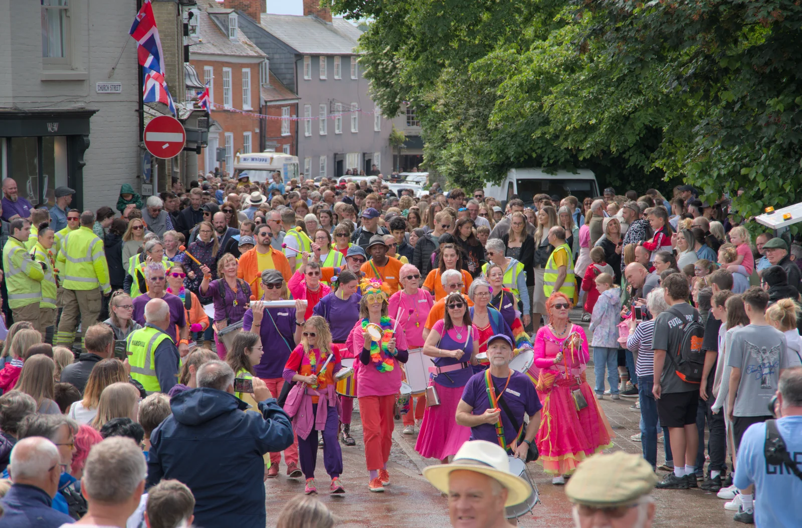 The samba group and a mass of people, from Saxtead Mill, Framlingham Gala and Chips on the Beach, Aldeburgh - 27th May 2024