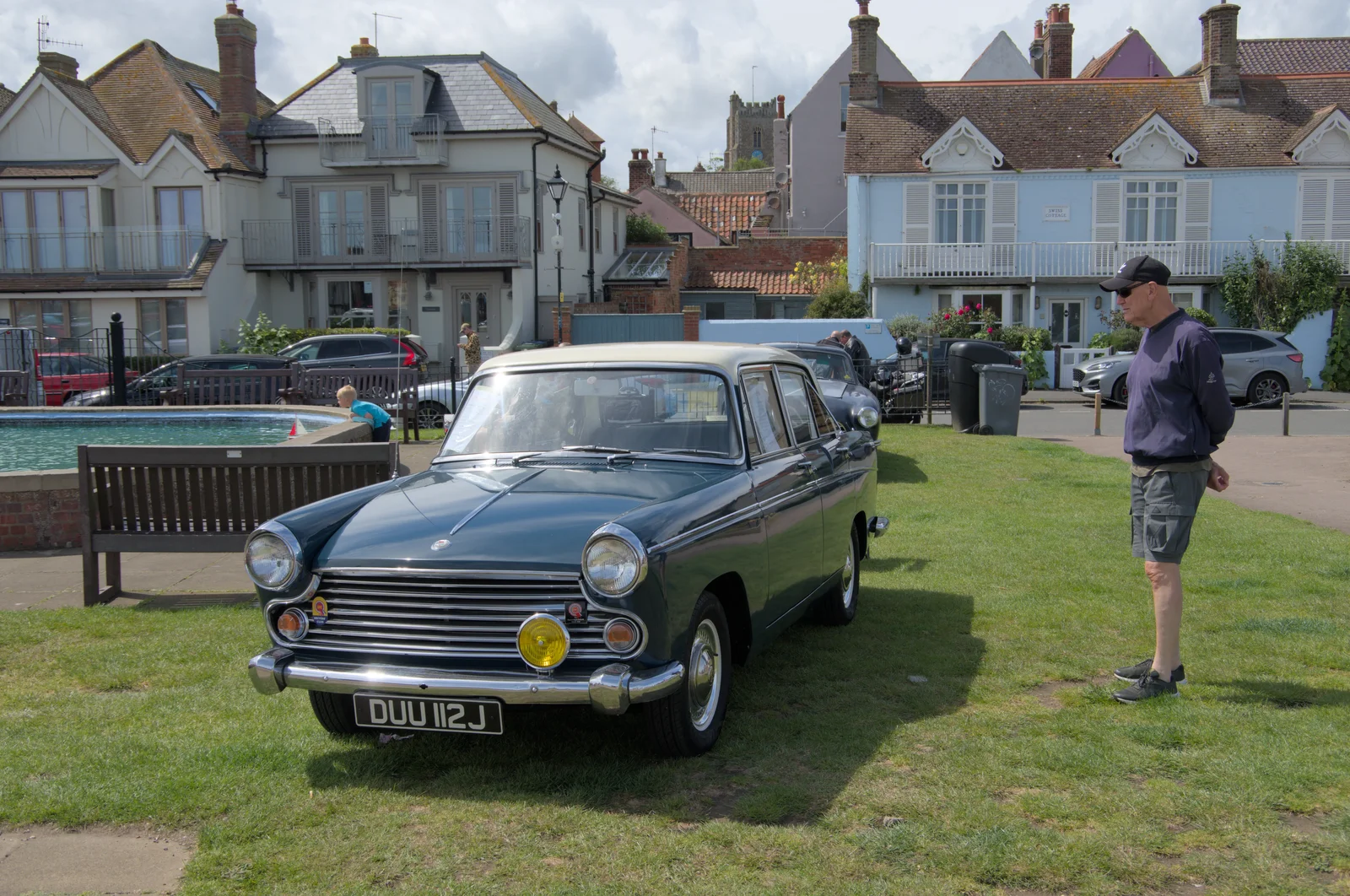 A classic motor on the green, from Saxtead Mill, Framlingham Gala and Chips on the Beach, Aldeburgh - 27th May 2024