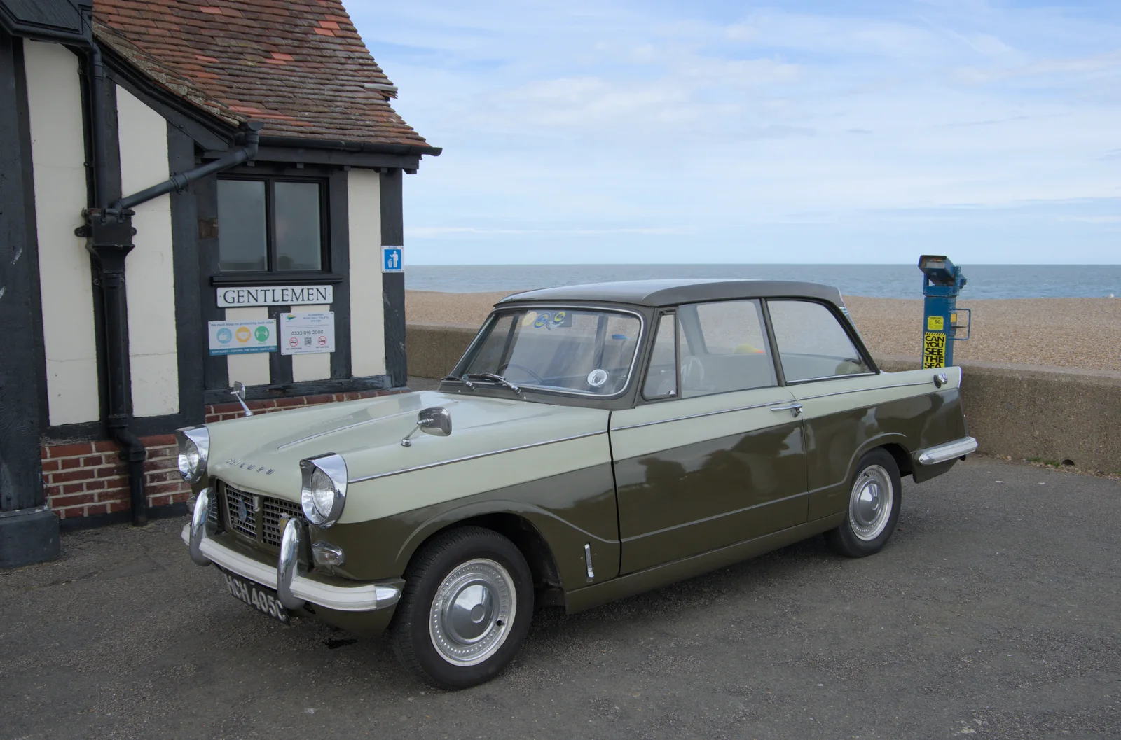 A Triumph Herald is parked by the bogs, from Saxtead Mill, Framlingham Gala and Chips on the Beach, Aldeburgh - 27th May 2024