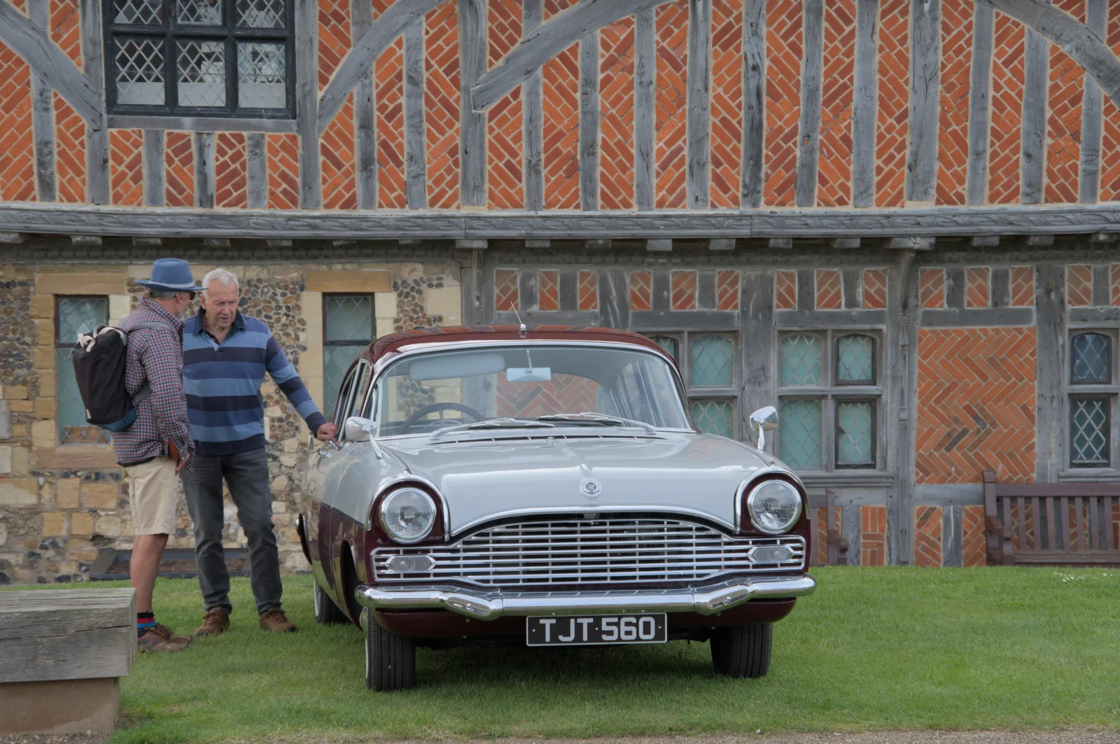 Some dude chats about their old car, from Saxtead Mill, Framlingham Gala and Chips on the Beach, Aldeburgh - 27th May 2024