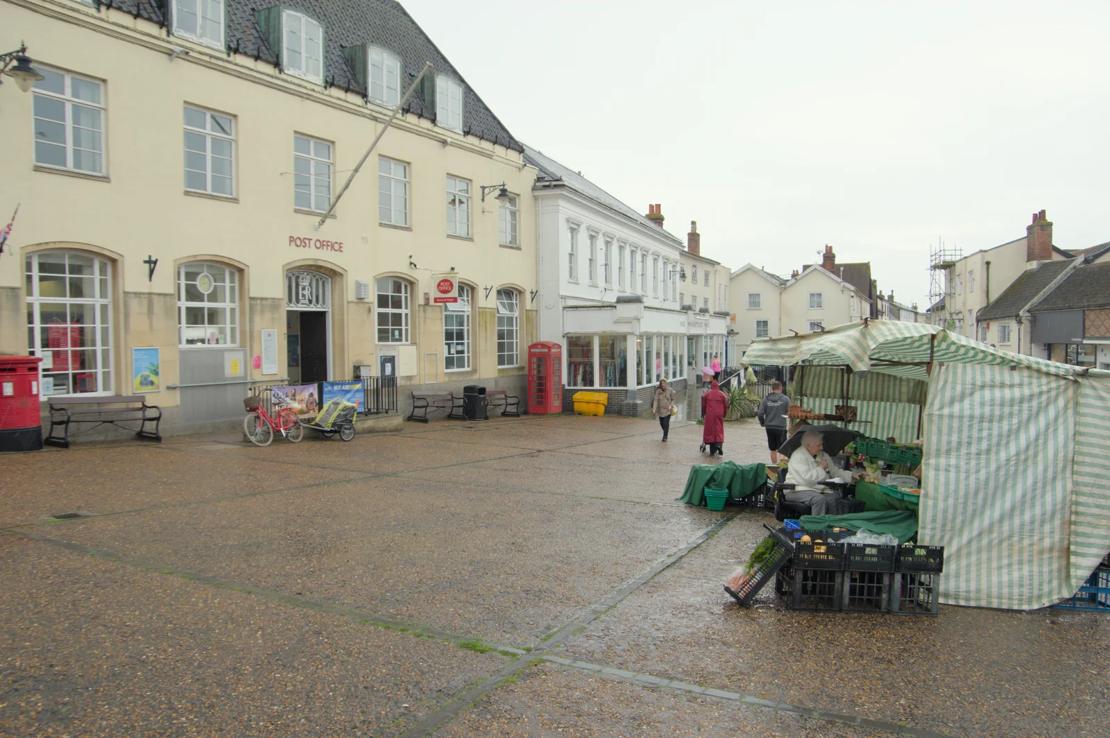 Diss marketplace in the rain, from The Sutton Hoo Ship Reconstruction, The Longshed, Woodbridge - 29th May 2024