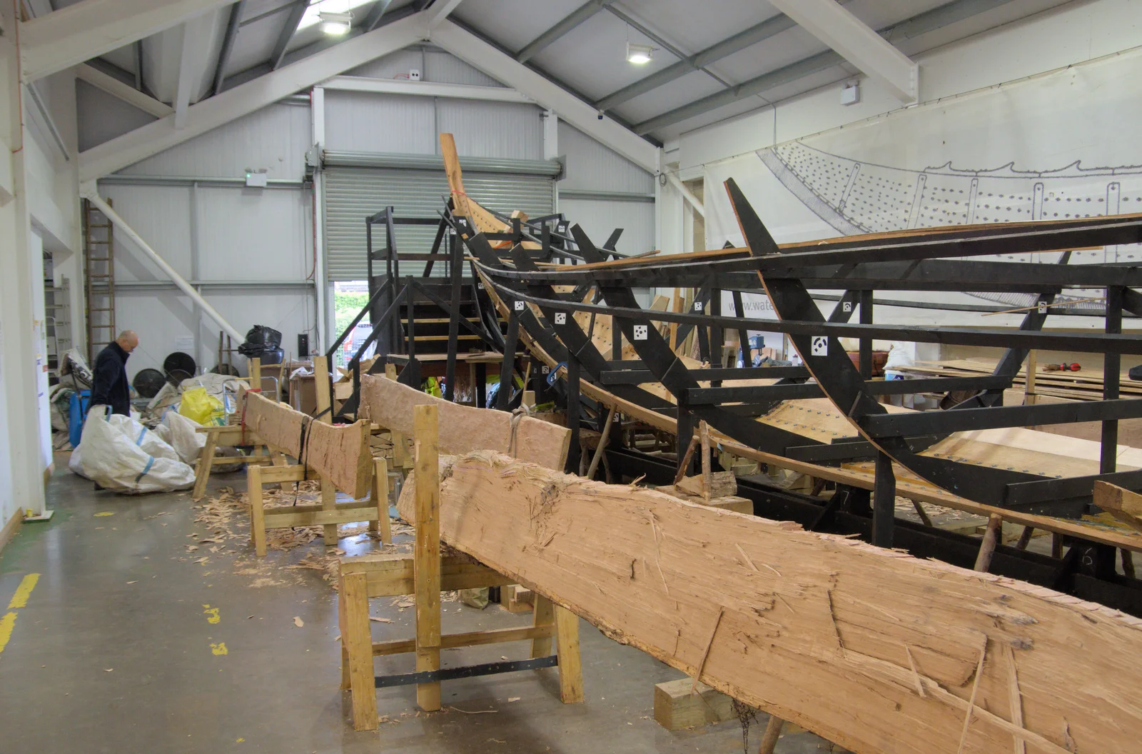 Raw oak logs, before being finished, from The Sutton Hoo Ship Reconstruction, The Longshed, Woodbridge - 29th May 2024