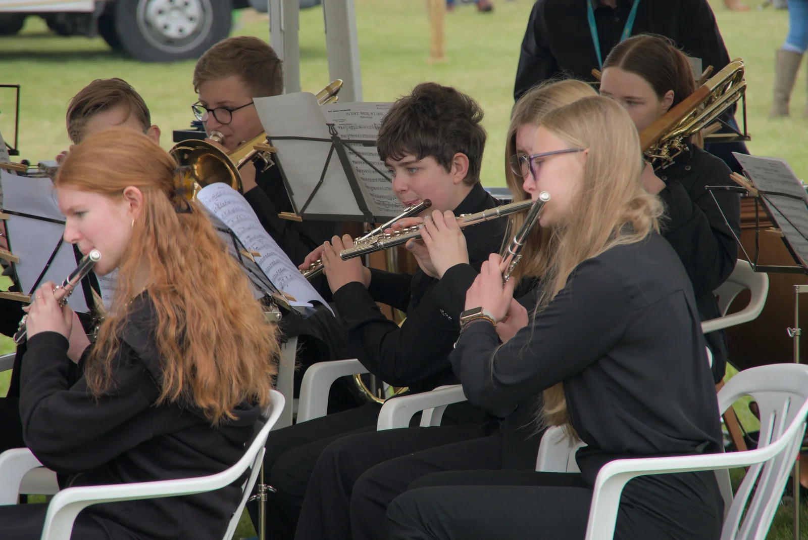 Fred's furious fluting, from Fred and the SYWO at the Suffolk Show, Trinity Park, Ipswich - 30th May 2024