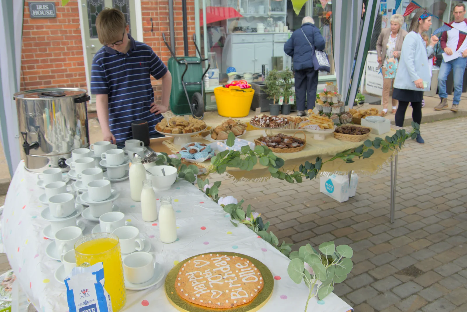 A birthday tea is set up in the market square, from Ollie's 70th Birthday, The Handyman, Eye, Suffolk - 1st June 2024