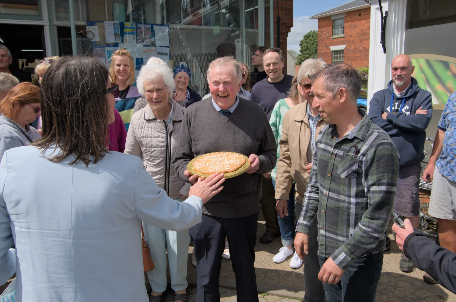 A giant birthday biscuit is presented, from Ollie's 70th Birthday, The Handyman, Eye, Suffolk - 1st June 2024