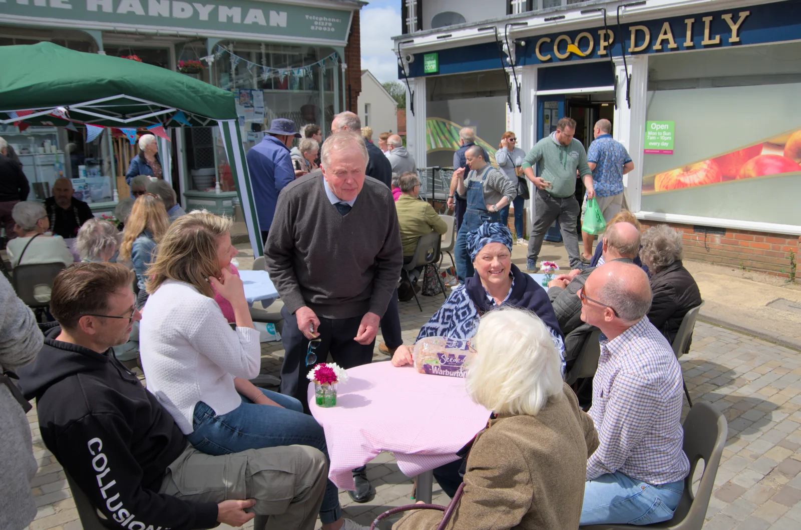 Ollie does some table mingling, from Ollie's 70th Birthday, The Handyman, Eye, Suffolk - 1st June 2024