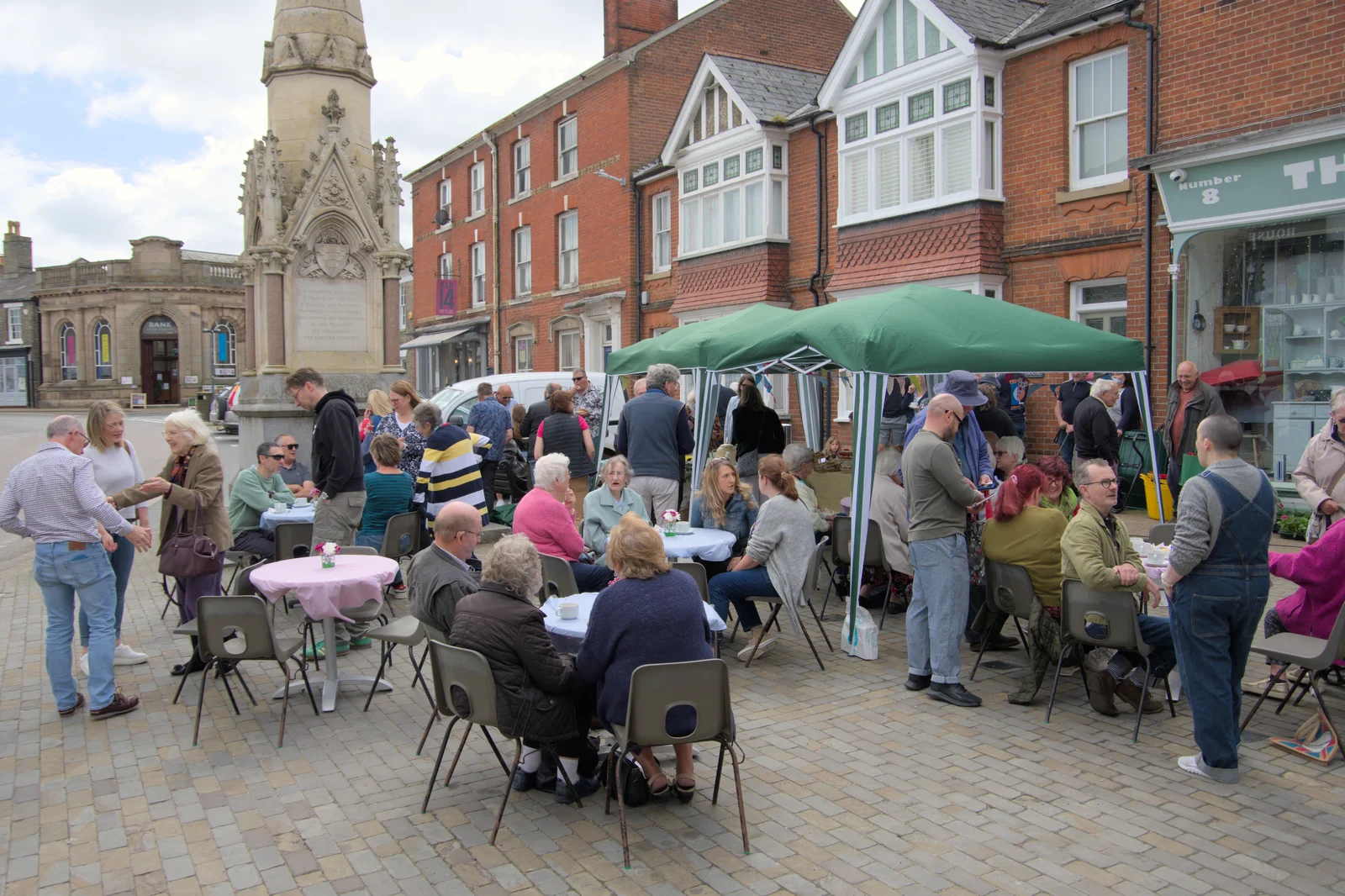 More crowds by the memorial, from Ollie's 70th Birthday, The Handyman, Eye, Suffolk - 1st June 2024