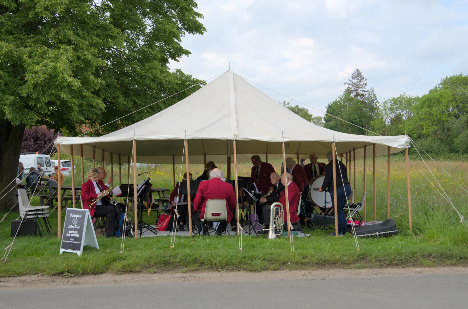 The GSB is set up under a marquee on the common, from Sailing at the Lake, and the GSB at Mellis, Suffolk - 6th June 2024