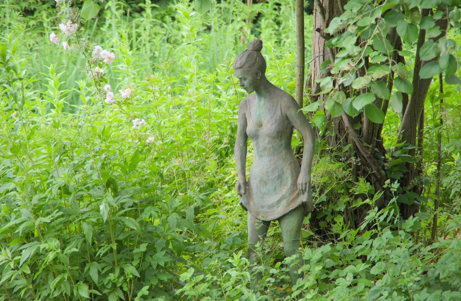 A statue of a dancer by the pond, from Open Gardens, Eye, Suffolk - 9th June 2024