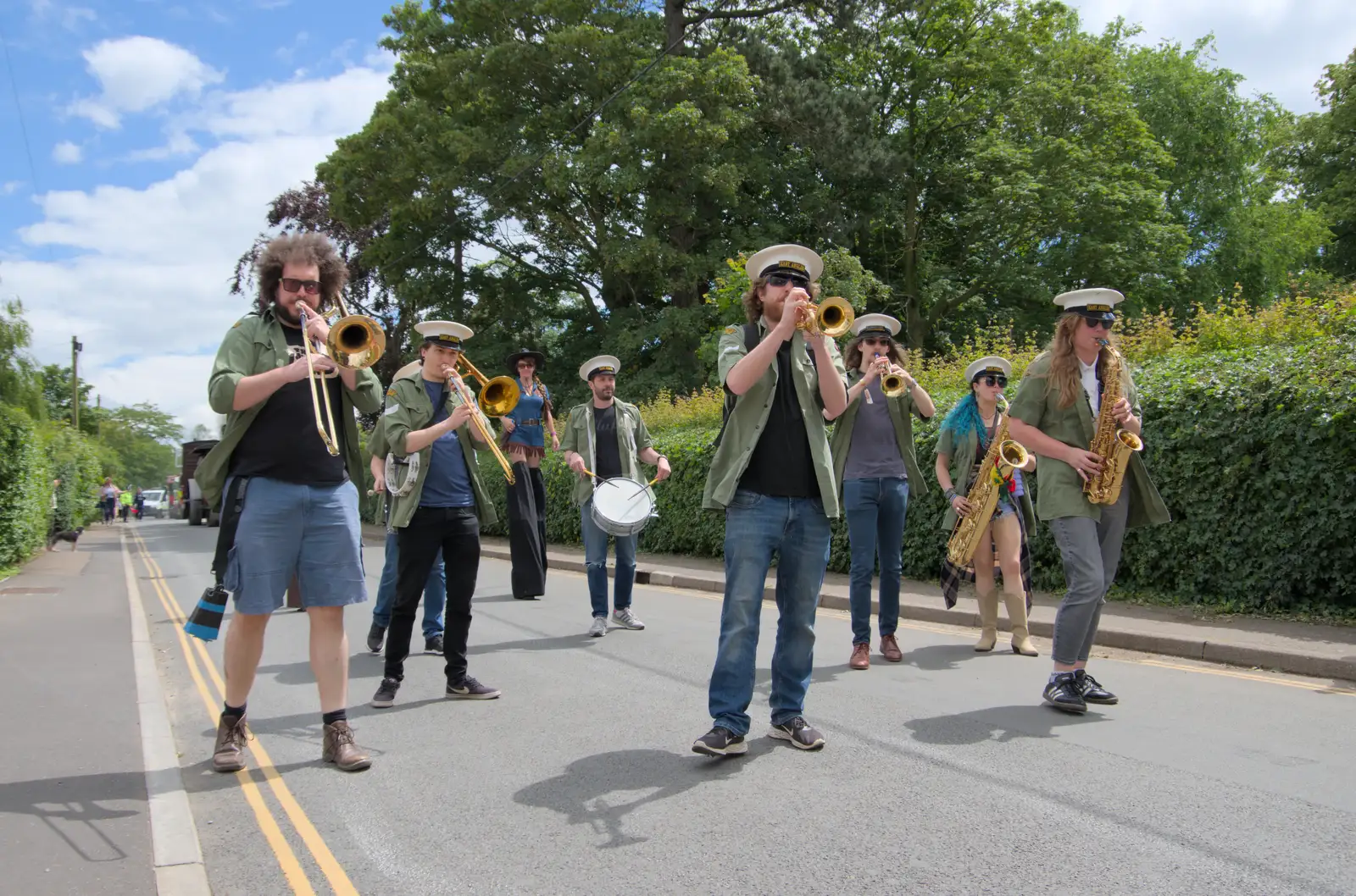 East Angles Brass Band heads the parade off, from The Carnival Procession, Diss, Norfolk - 16th June 2024