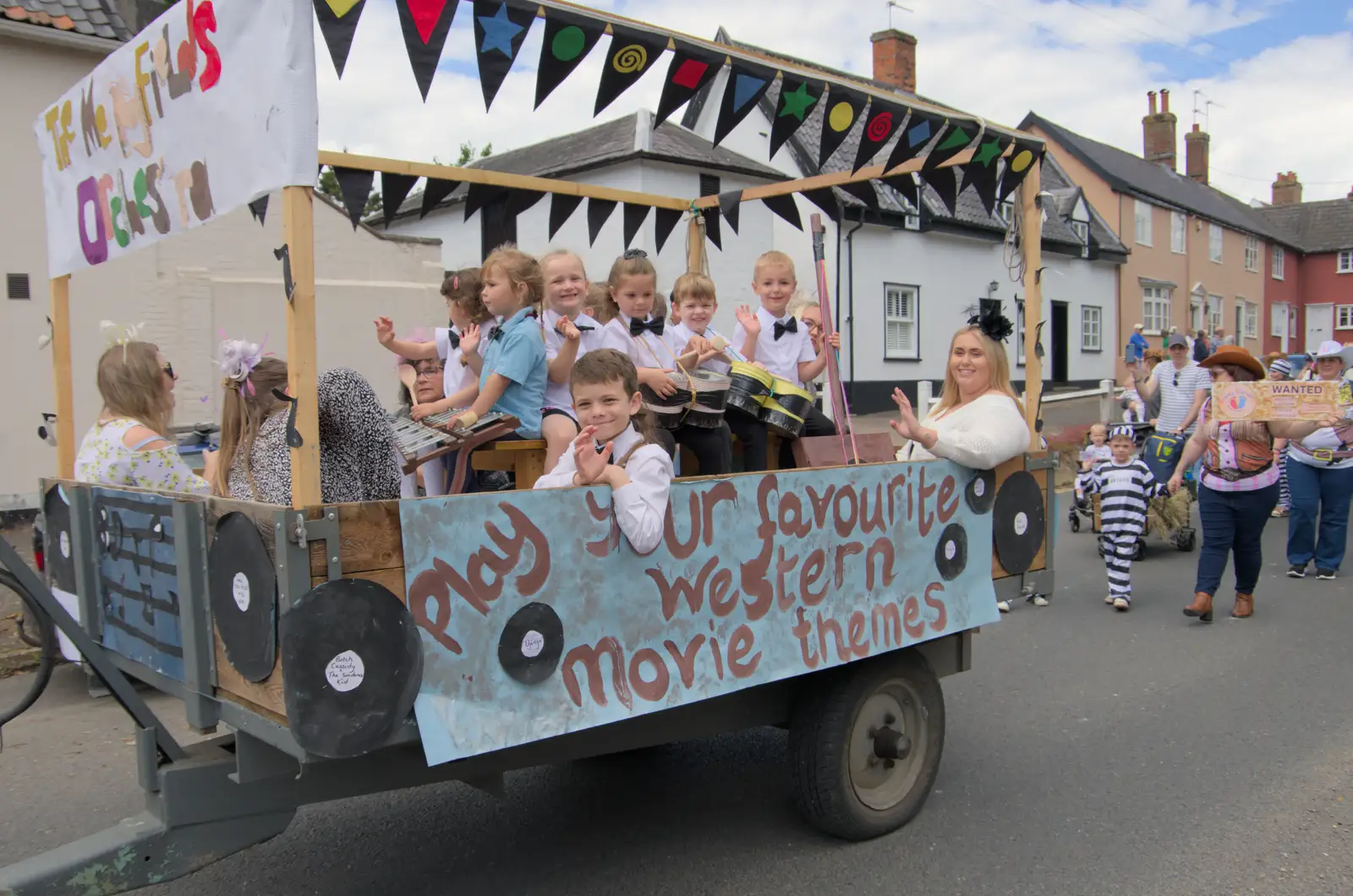 A trailer of school kids, from The Carnival Procession, Diss, Norfolk - 16th June 2024