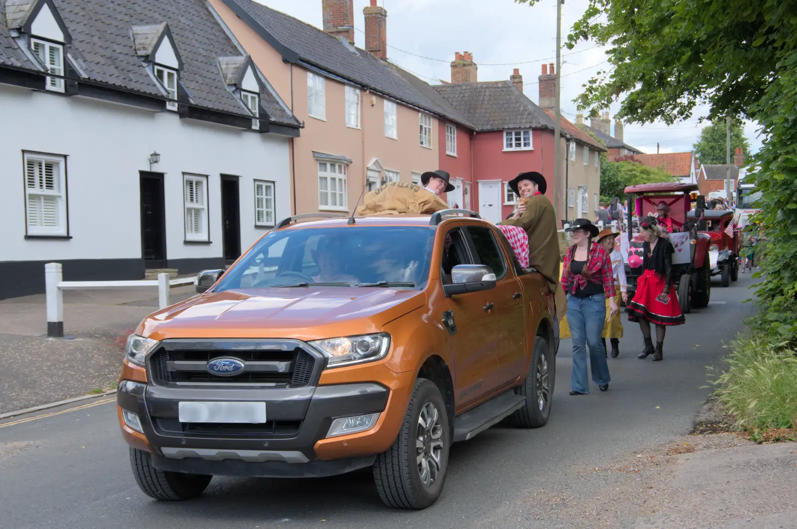 Clive drives the Palgrave Players around, from The Carnival Procession, Diss, Norfolk - 16th June 2024