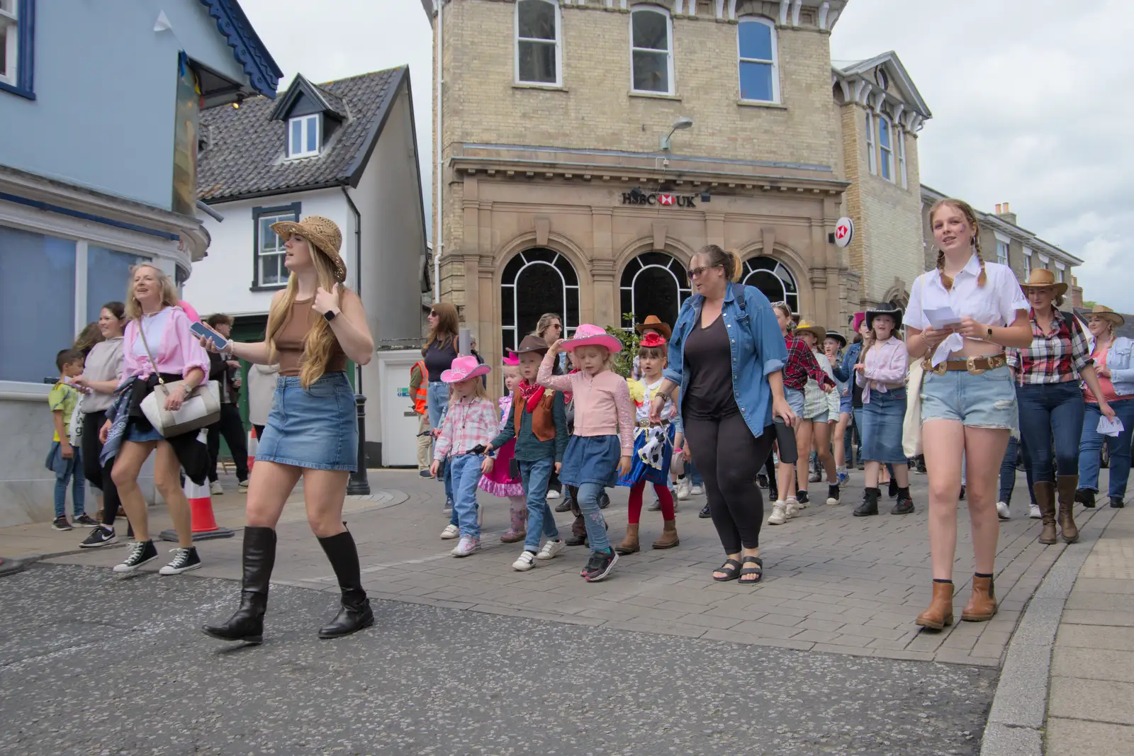 Cowgirls outside Browne's on Market Place, from The Carnival Procession, Diss, Norfolk - 16th June 2024