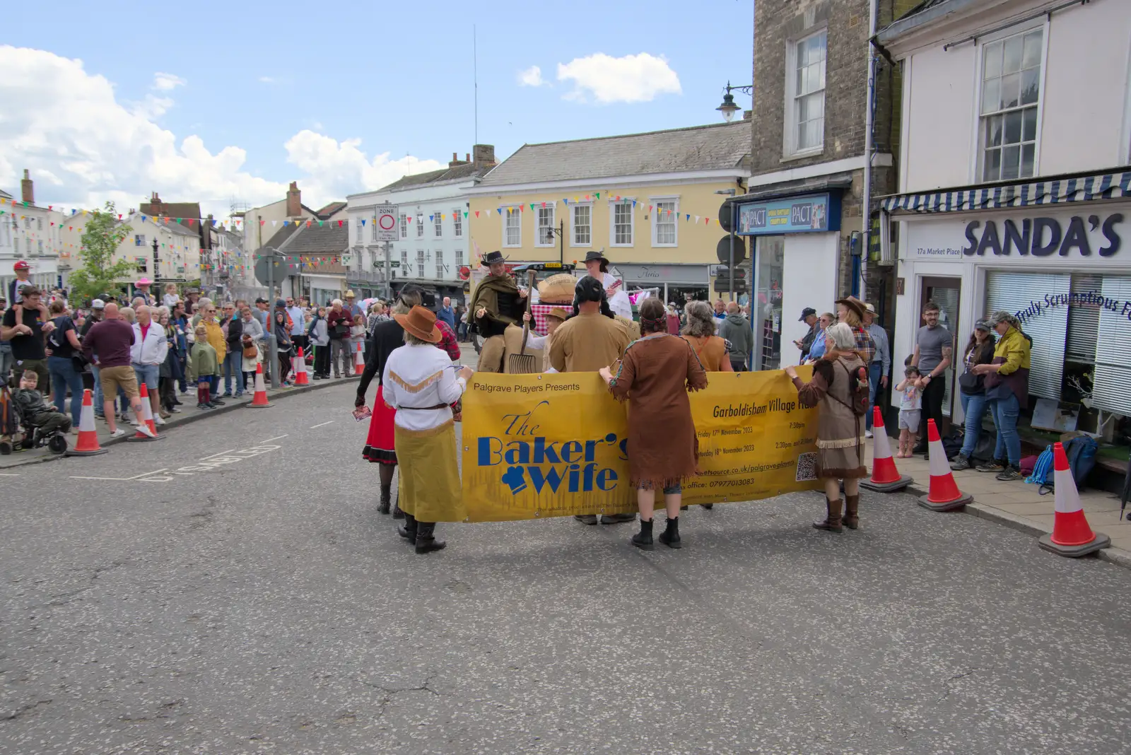 The Palgrave Players on Market Place, from The Carnival Procession, Diss, Norfolk - 16th June 2024