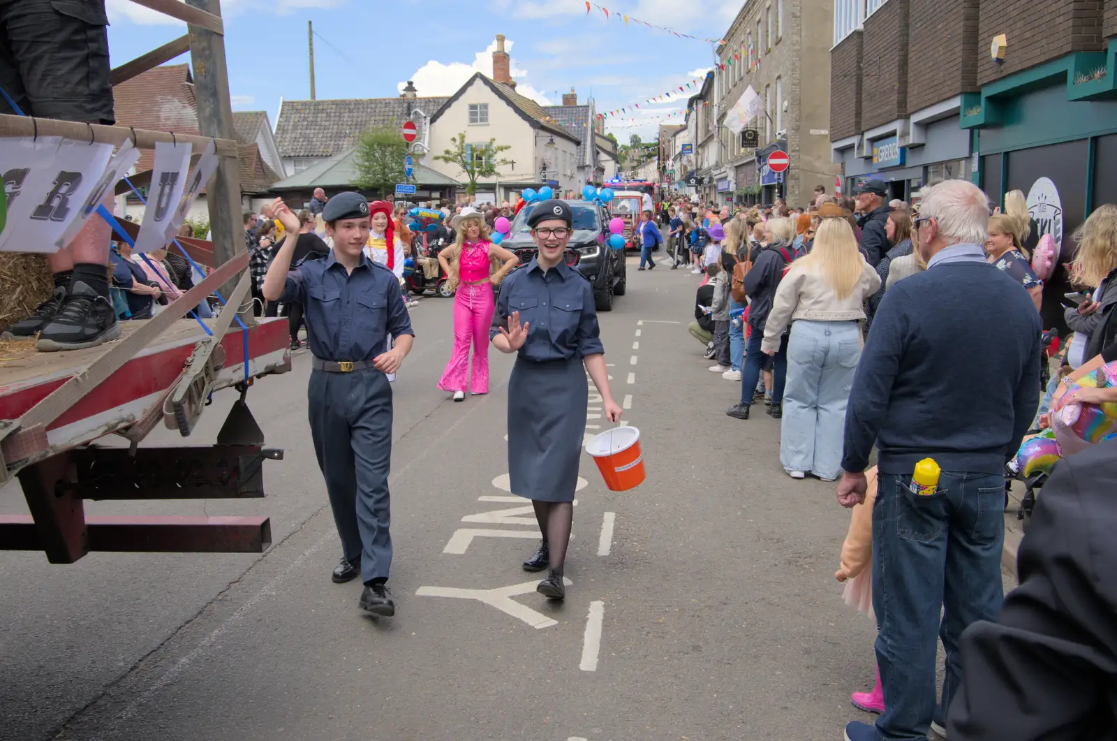 The Air Force cadets do some collecting, from The Carnival Procession, Diss, Norfolk - 16th June 2024