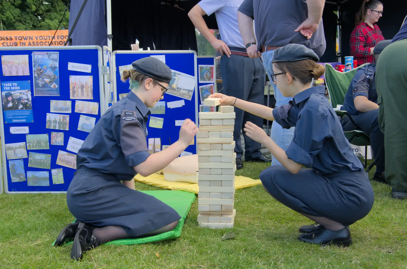 Some cadets do giant jenga, from The Carnival Procession, Diss, Norfolk - 16th June 2024