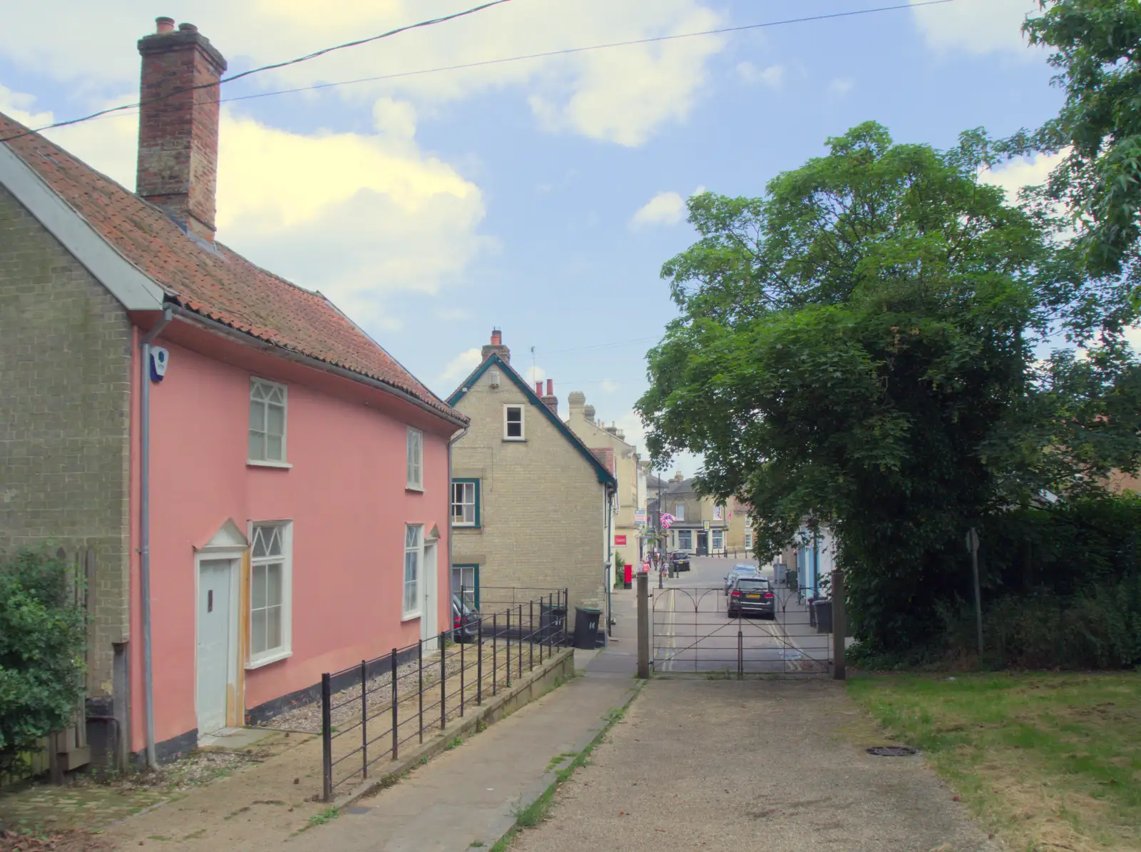 The pink 18th-century Dairy Cottages , from The BSCC at Finningham, and Stowmarket Teeth, Suffolk - 21st June 2024