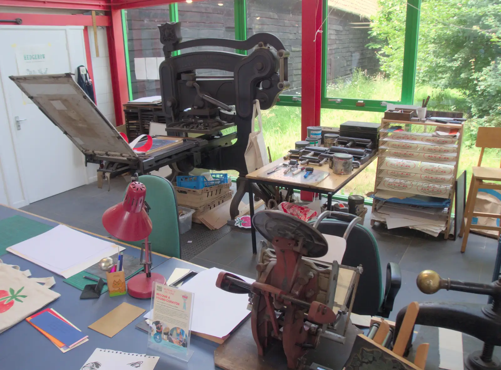 An old Ransome's printing press in the museum, from The BSCC at Finningham, and Stowmarket Teeth, Suffolk - 21st June 2024