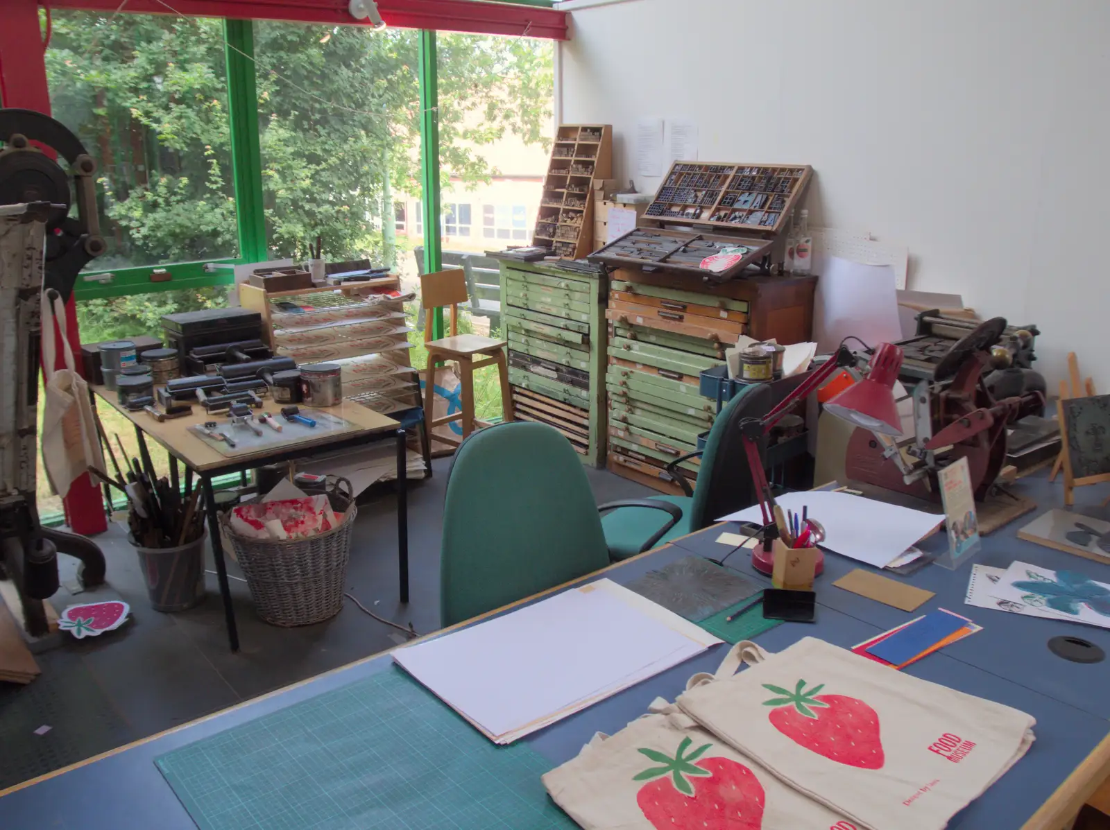 Type cases and other stuff in the print shop, from The BSCC at Finningham, and Stowmarket Teeth, Suffolk - 21st June 2024