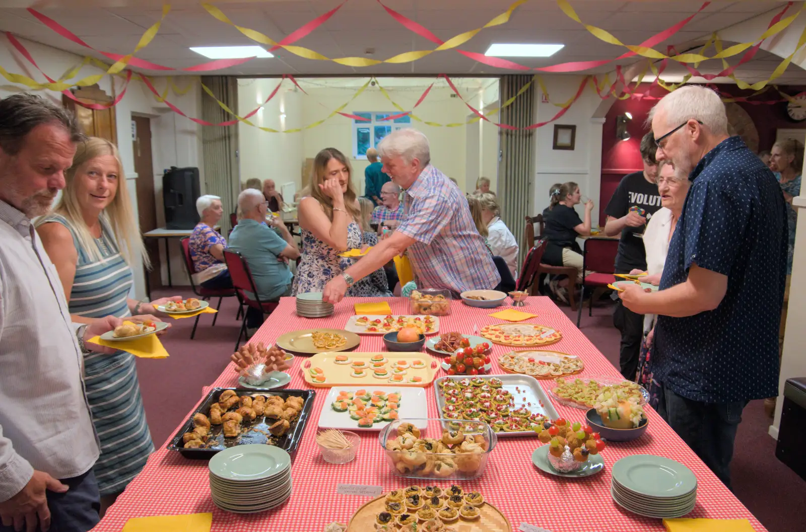 A crowd around the canapes, from The BSCC at Redgrave, Noctilucent Clouds and a Village Hall Party, Brome - 29th June 2024