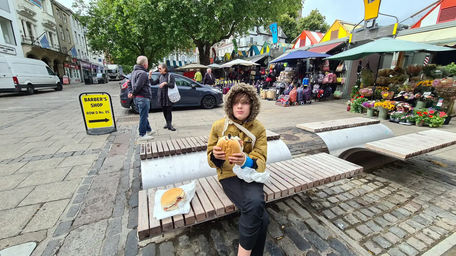 We eat giant bacon baps on Gentlman's Walk, from Eye Karate Kamp, Southwold Harbour, Suffolk - 6th July 2024