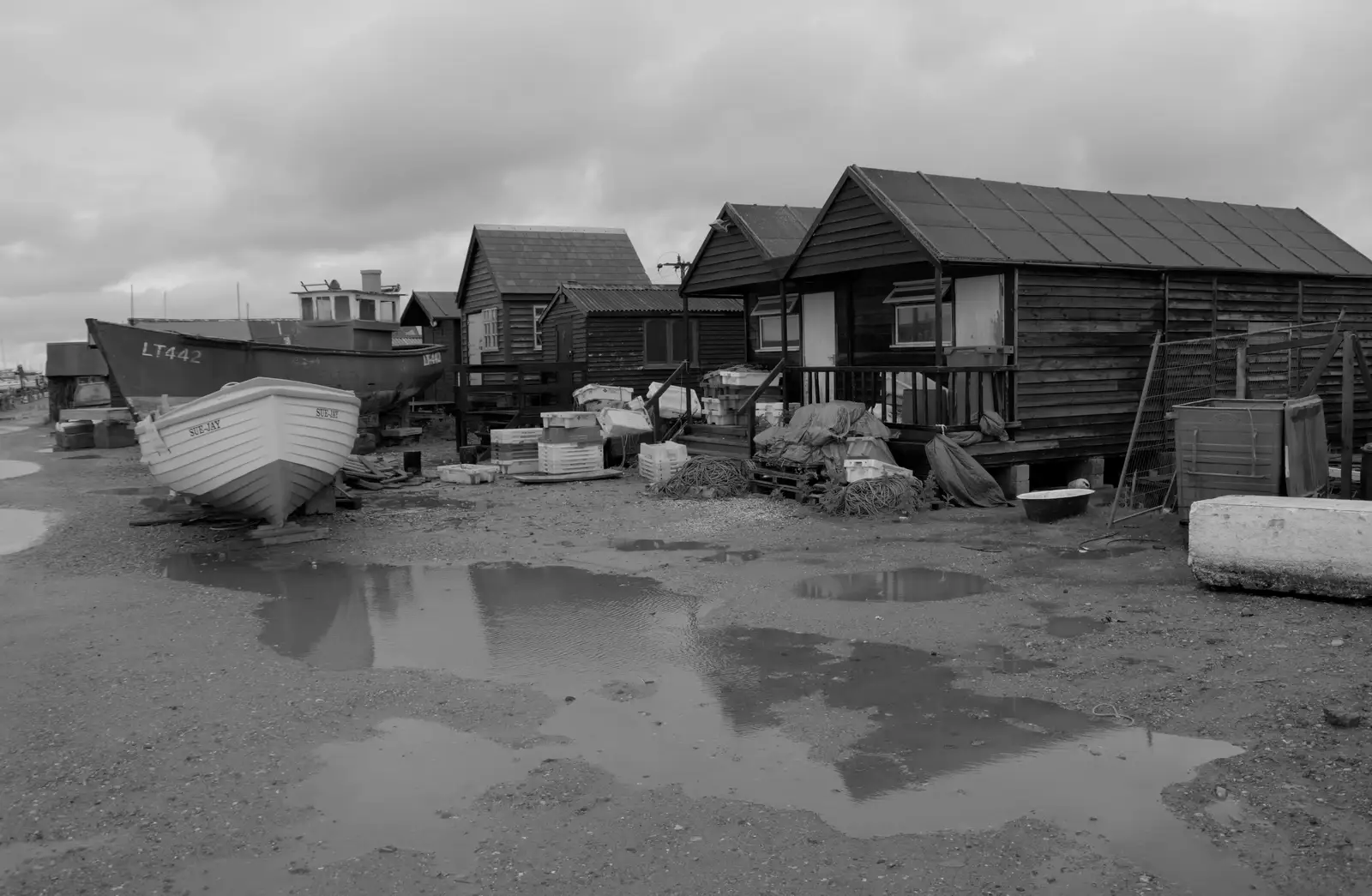 Fisherman's huts on Black Shore Quay, from Eye Karate Kamp, Southwold Harbour, Suffolk - 6th July 2024