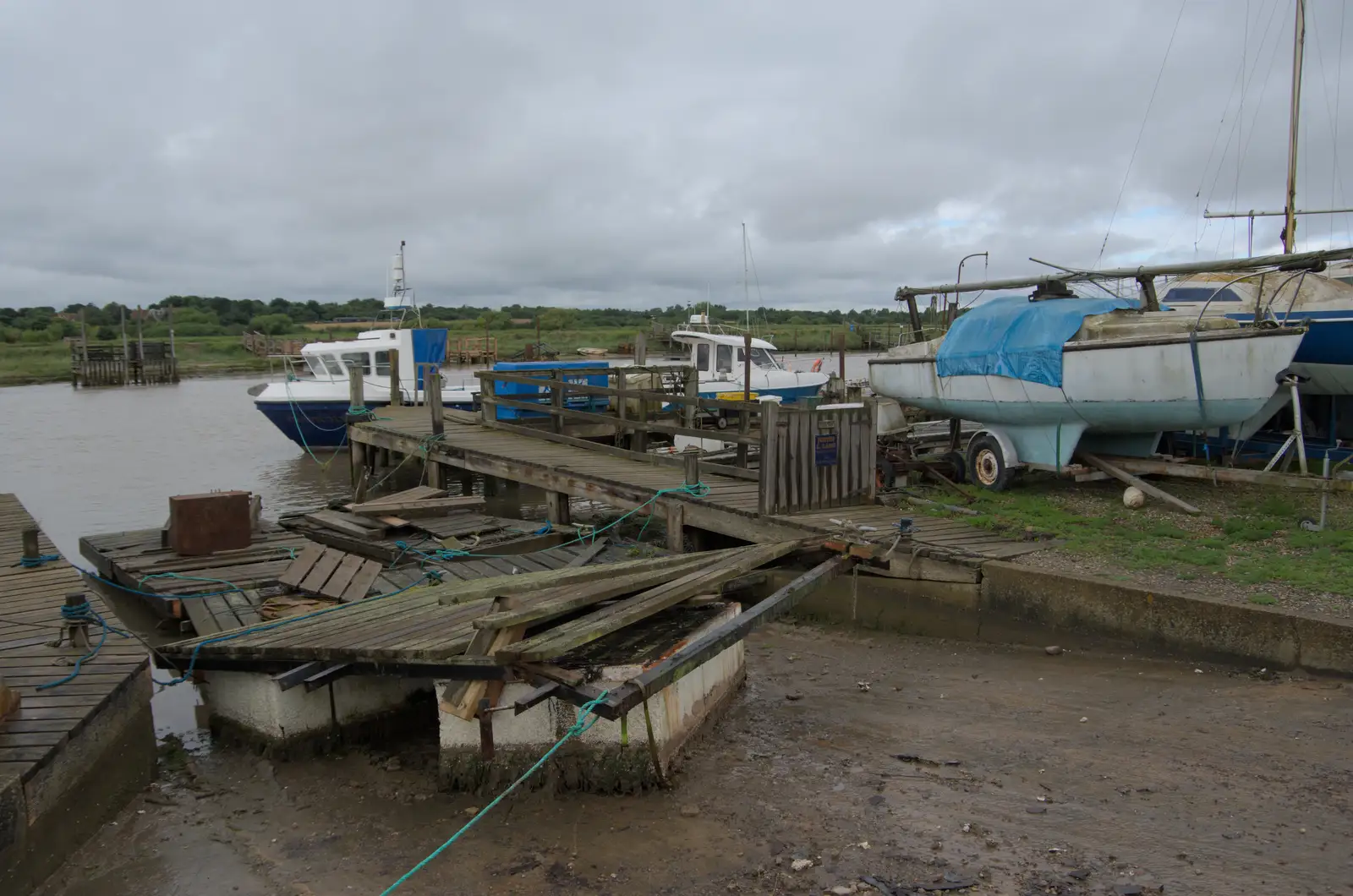 A slipway is blocked by broken wood, from Eye Karate Kamp, Southwold Harbour, Suffolk - 6th July 2024