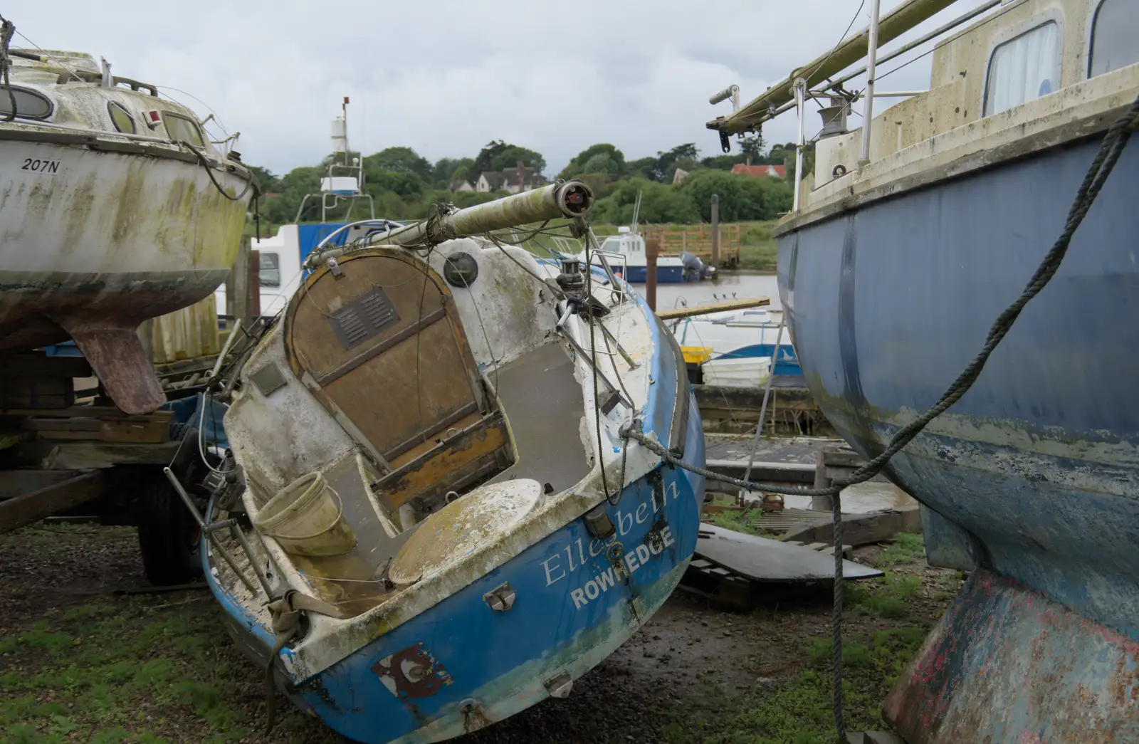 A destroyed yacht, from Eye Karate Kamp, Southwold Harbour, Suffolk - 6th July 2024