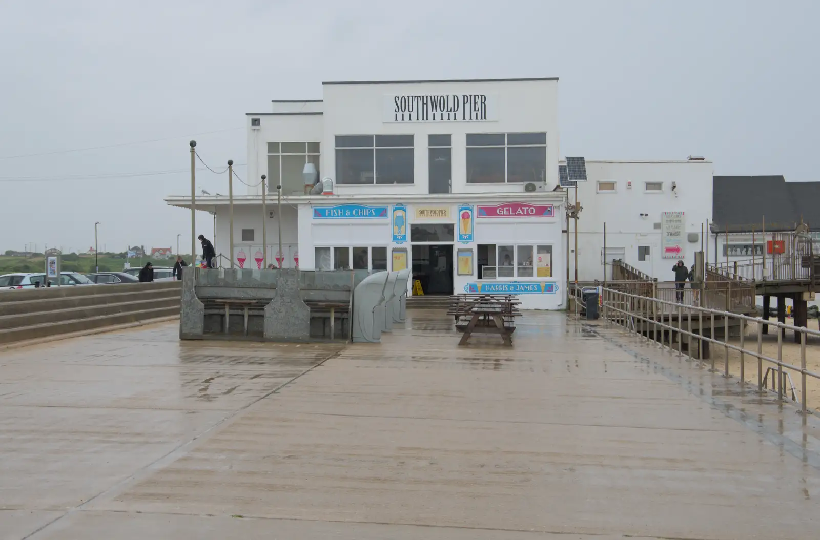 Southwold Pier in the rain, from Eye Karate Kamp, Southwold Harbour, Suffolk - 6th July 2024