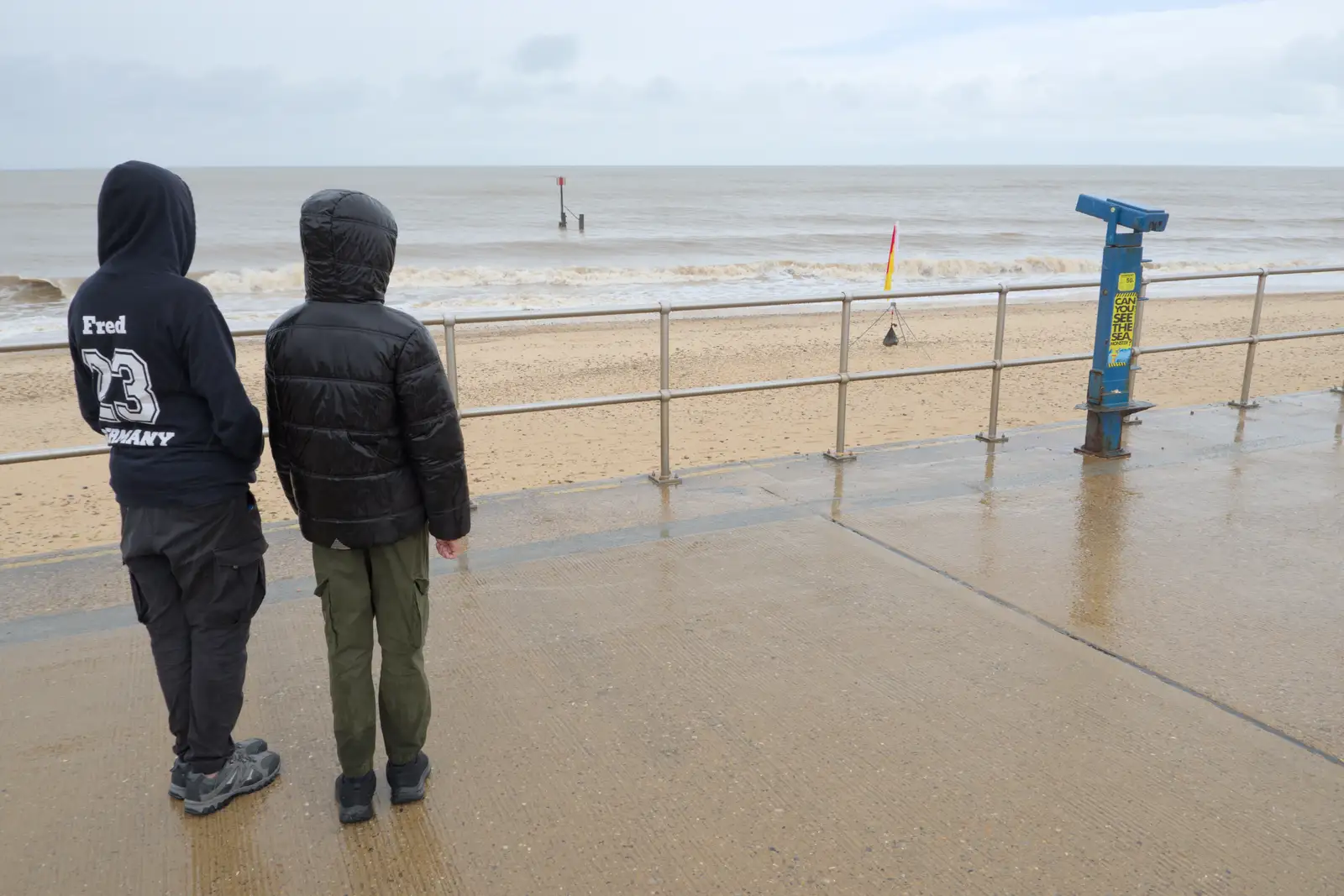 Fred and Harry look at the sea, from Eye Karate Kamp, Southwold Harbour, Suffolk - 6th July 2024