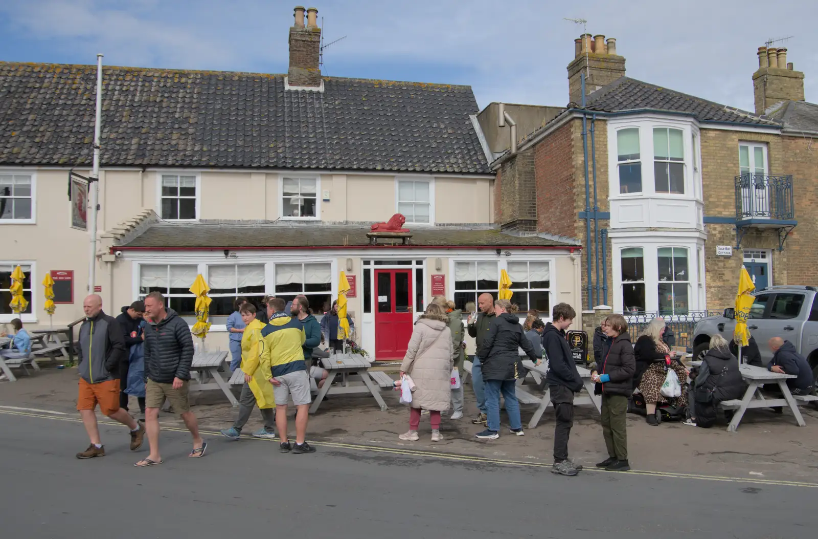 The karate club gang outside the Red Lion, from Eye Karate Kamp, Southwold Harbour, Suffolk - 6th July 2024