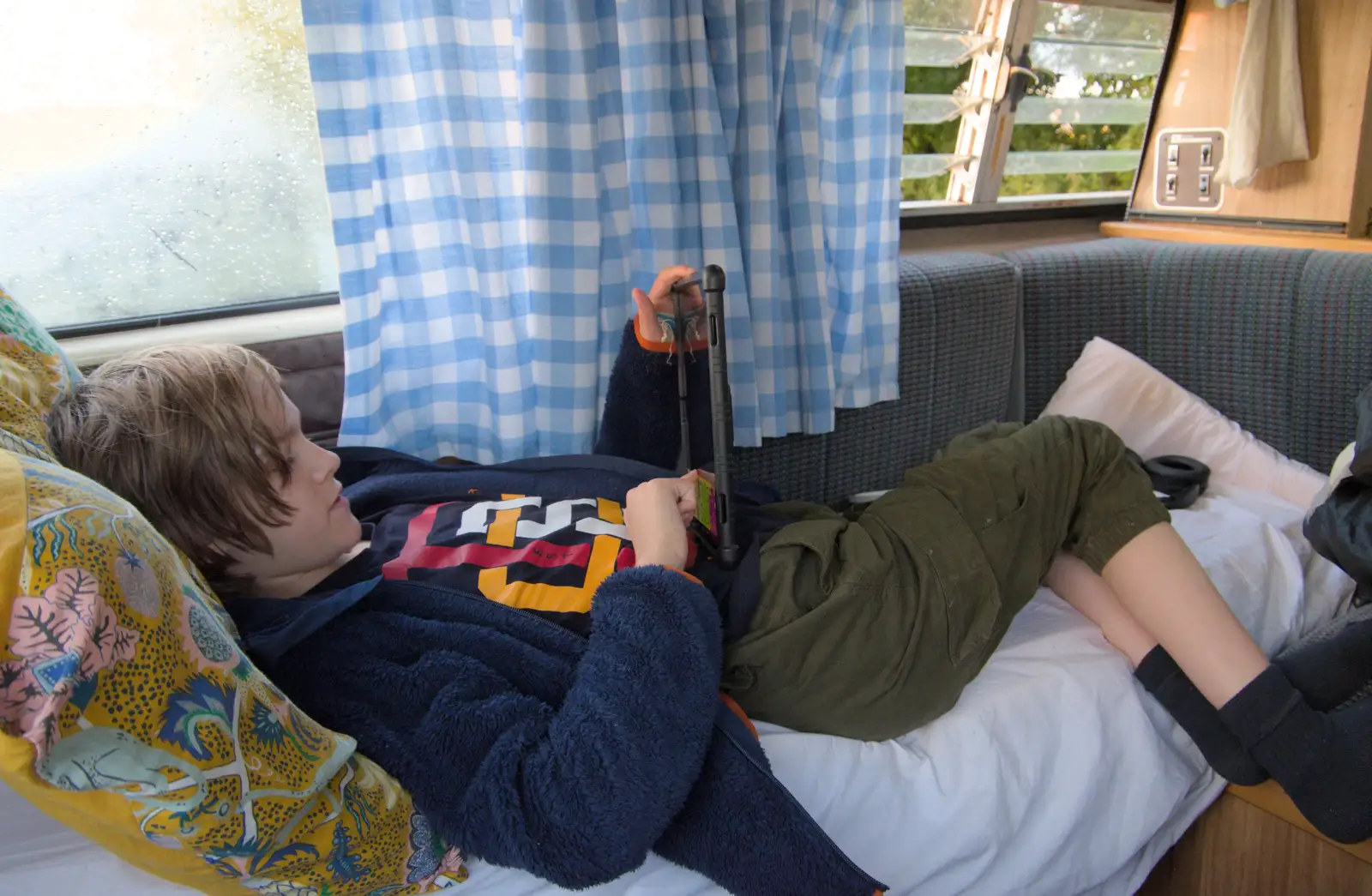 Harry does his thing: spend time on a tablet, from Eye Karate Kamp, Southwold Harbour, Suffolk - 6th July 2024