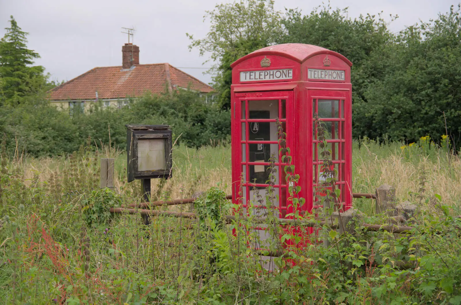 The K6 phonebox in the weeds, from A Return to Bedfield and the Church of St. Nicholas, Suffolk - 11th July 2024