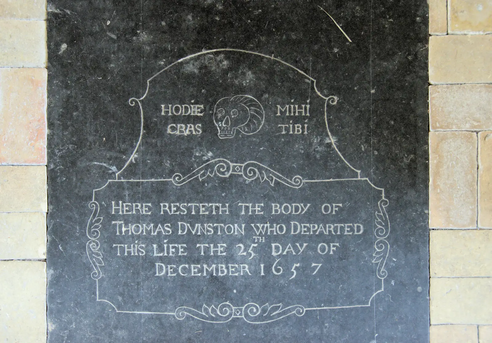 Here resteth the body of Thomas Dunston, 1657, from A Return to Bedfield and the Church of St. Nicholas, Suffolk - 11th July 2024