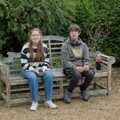 Millie and Fred chat on a bench, The Brome and Oakley Village Fête, Brome Hall, Suffolk - 13th July 2024