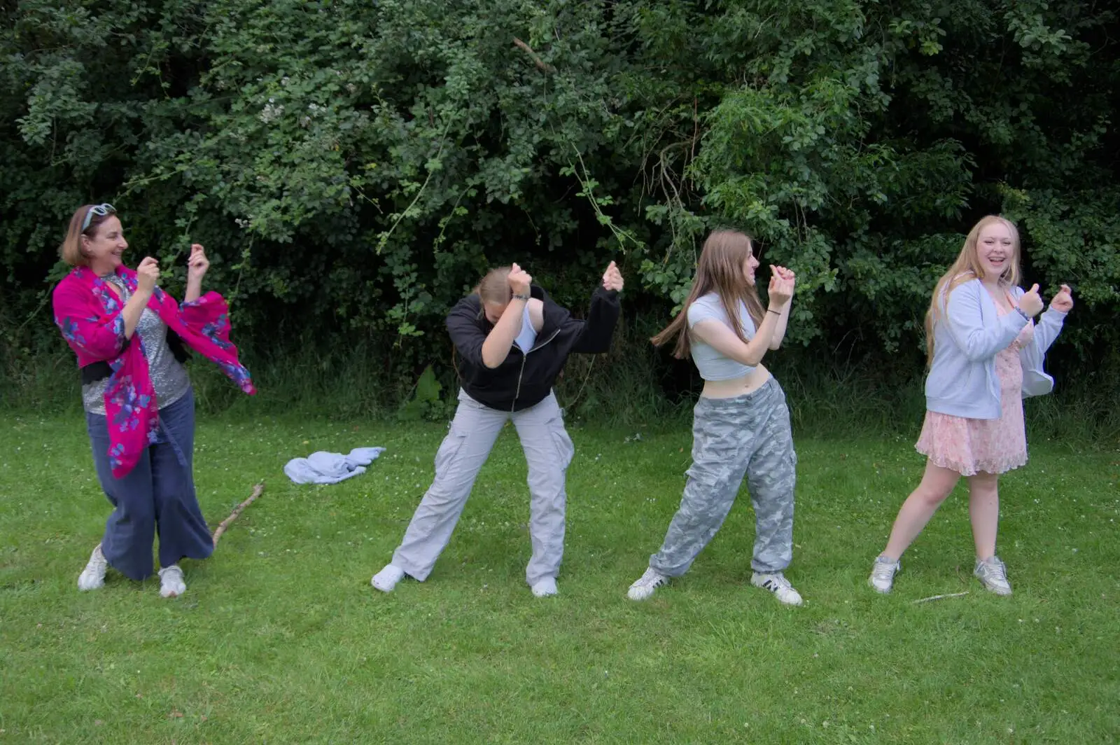 Dancing in the queue for the toilet, from Lane's End Festival, Bressingham, Norfolk - 14th July 2024