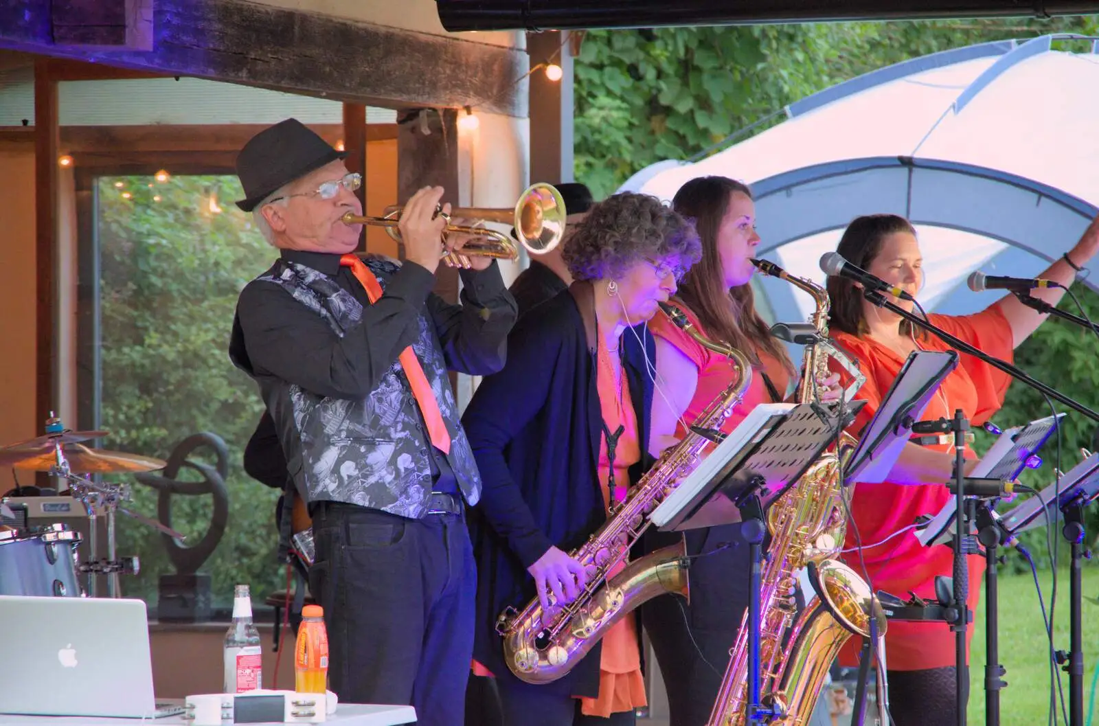 Soul-band horn section, from Lane's End Festival, Bressingham, Norfolk - 14th July 2024