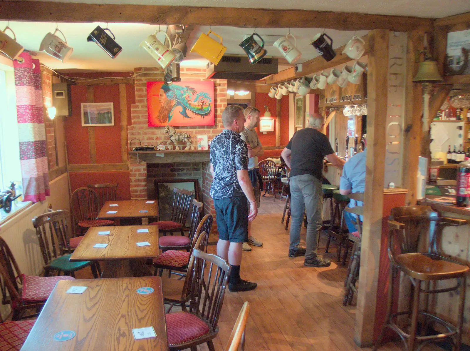 Gaz in the bar of the White Horse, Thelnetham, from The BSCC at Gissing Crown and Thelnetham White Horse - 18th July 2024