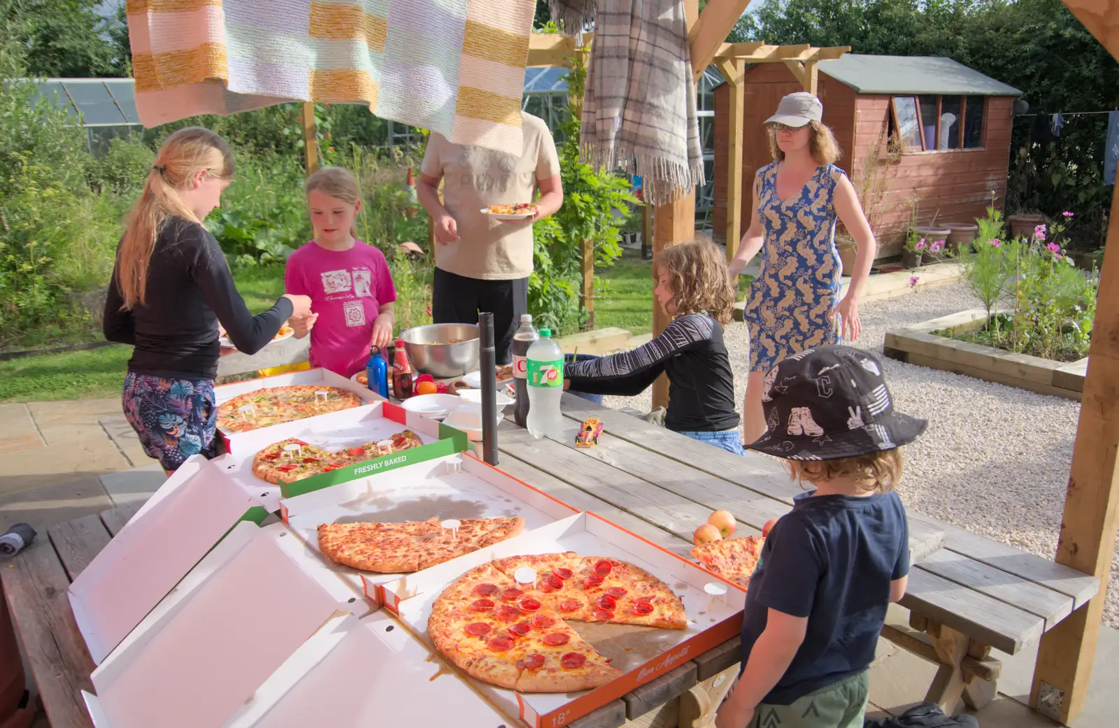 We get giant pizzas from the Eye kebab shop, from Isobel's Relatives Visit, Brome, Suffolk - 20th July 2024