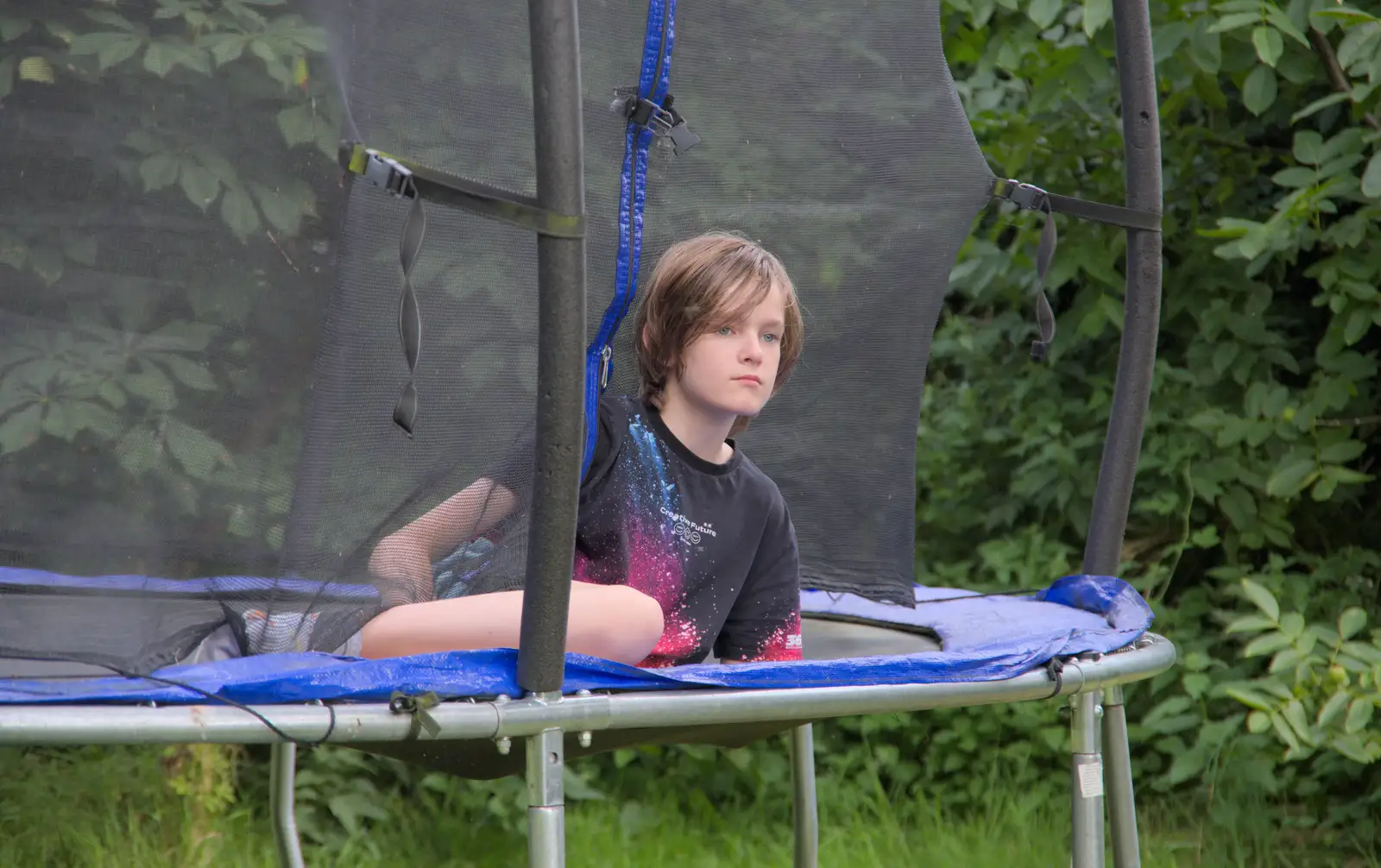 Harry's on the trampoline, from Isobel's Relatives Visit, Brome, Suffolk - 20th July 2024