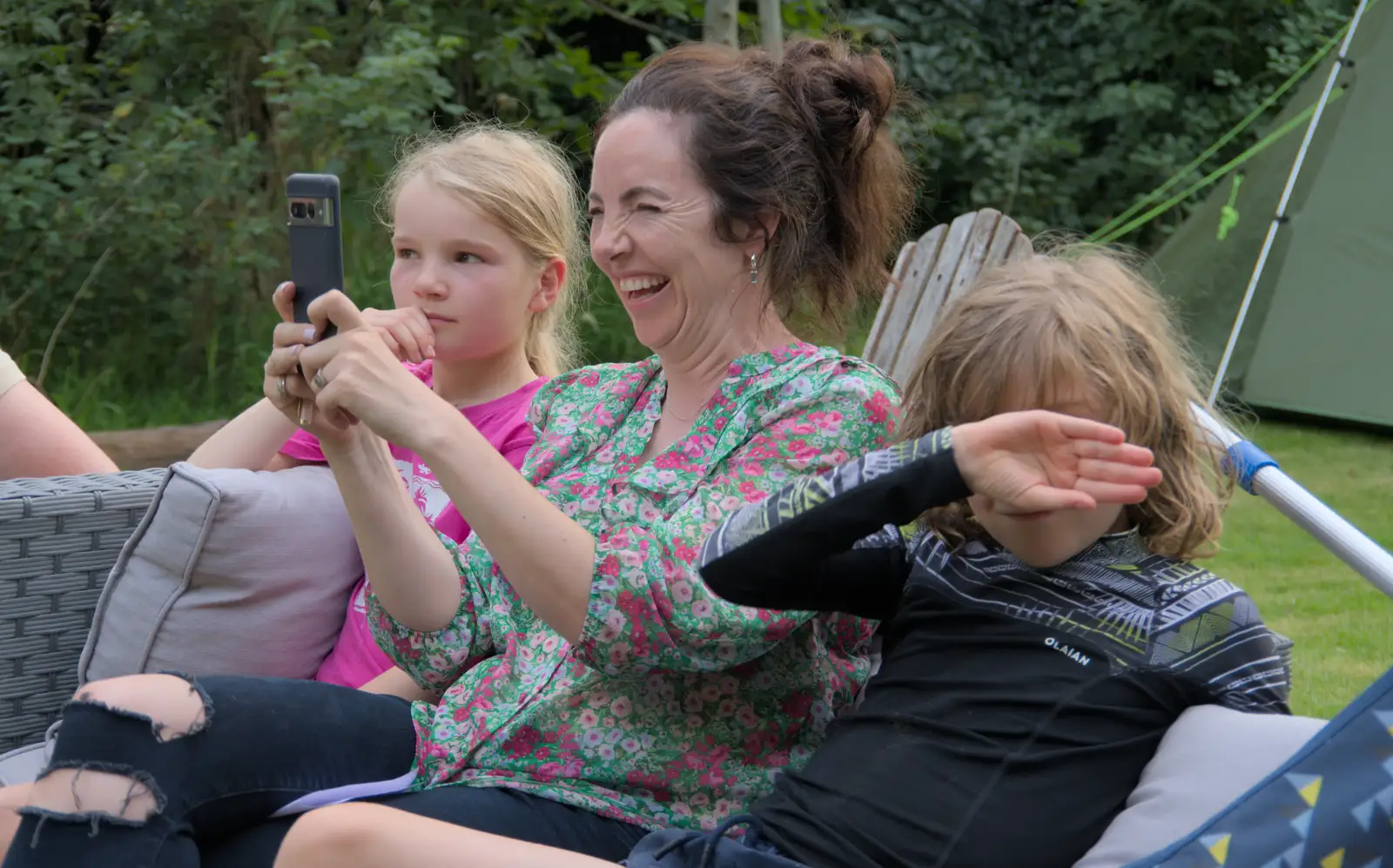 Julie finds it all amusing, from Isobel's Relatives Visit, Brome, Suffolk - 20th July 2024