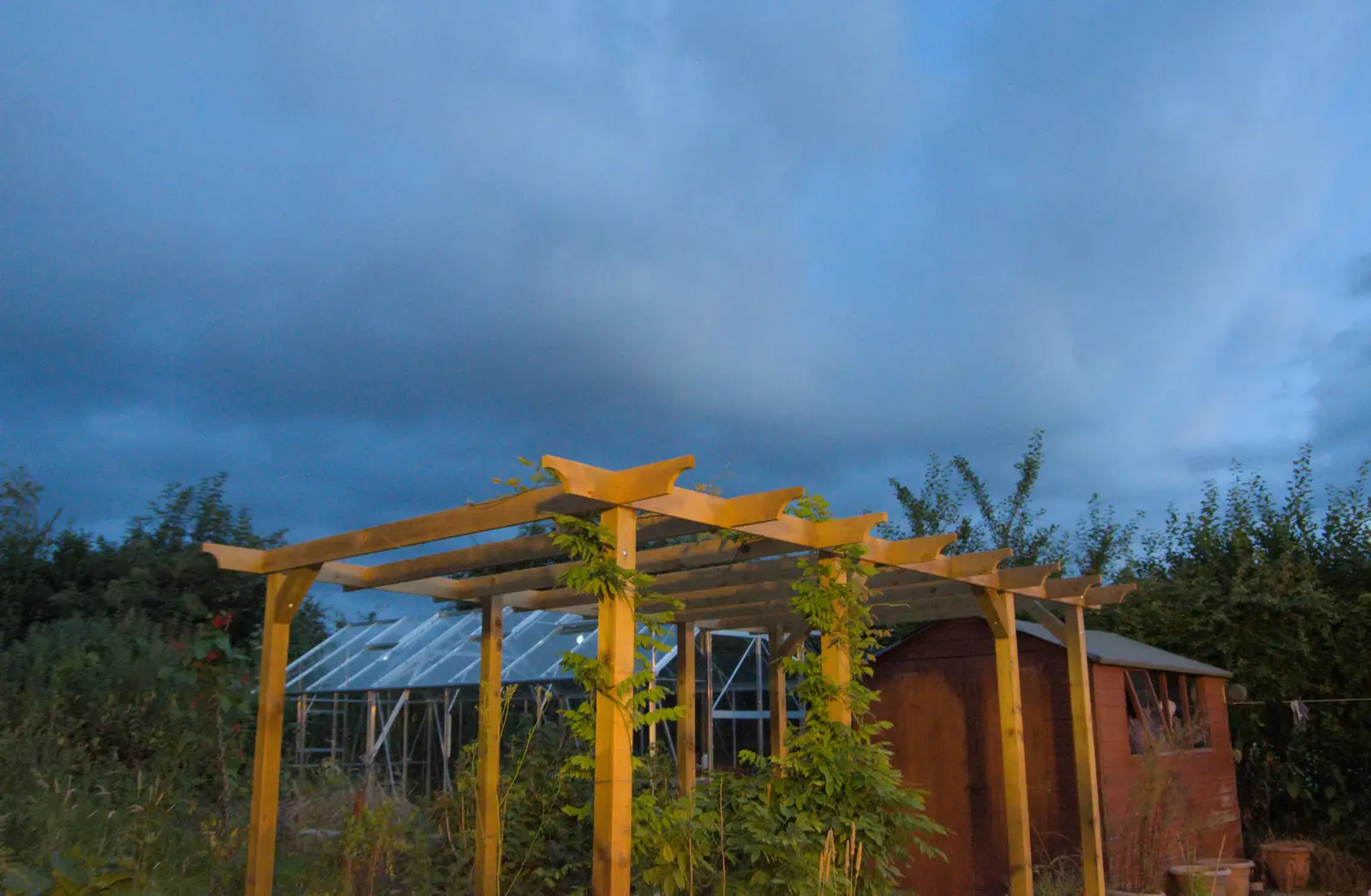 Dark skies over the new arbour, from Isobel's Relatives Visit, Brome, Suffolk - 20th July 2024