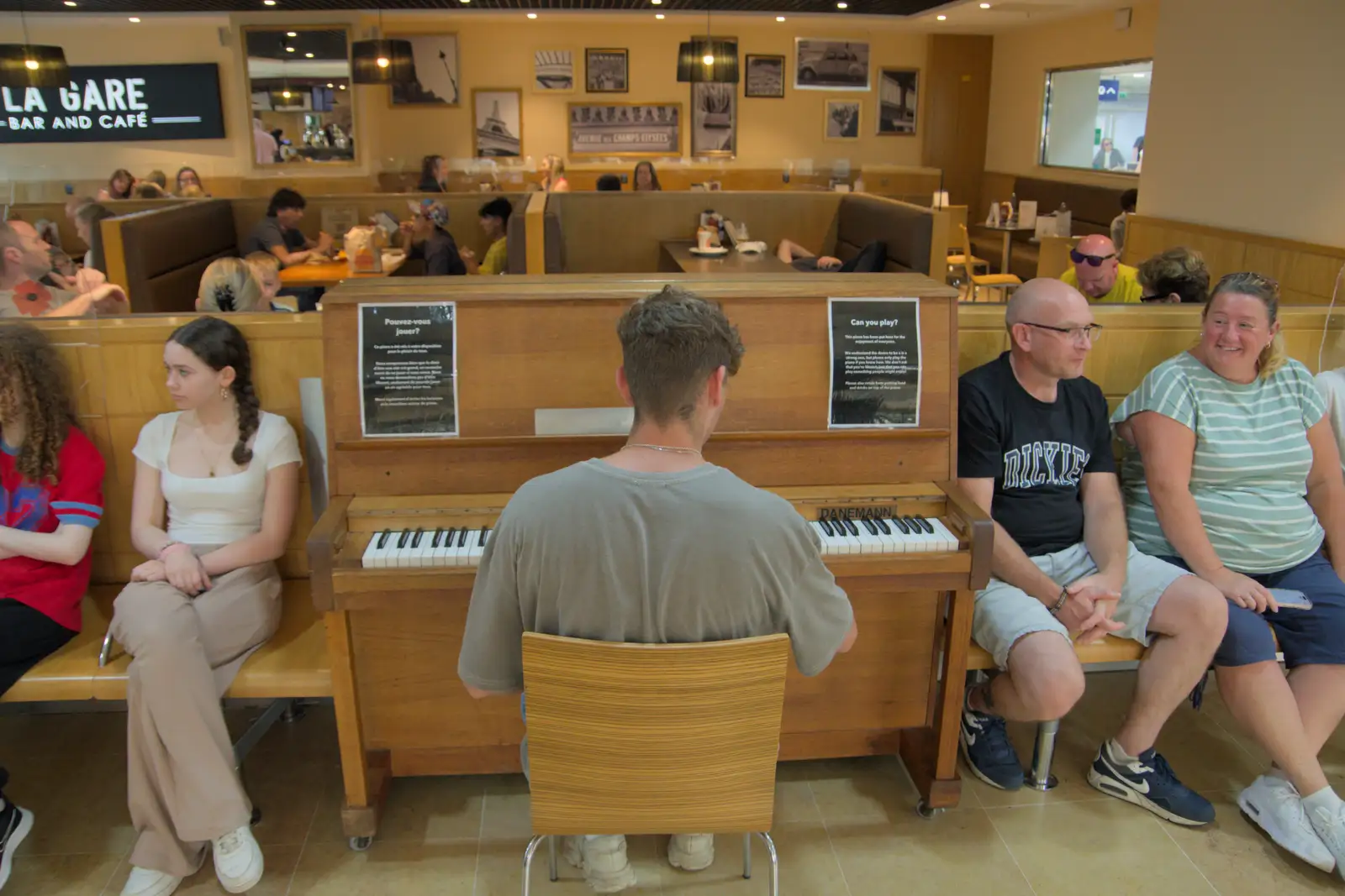 Rowan plays the piano at La Gare café, from An Olympic Road Trip from Diss to Marseille, France - 3rd August 2024