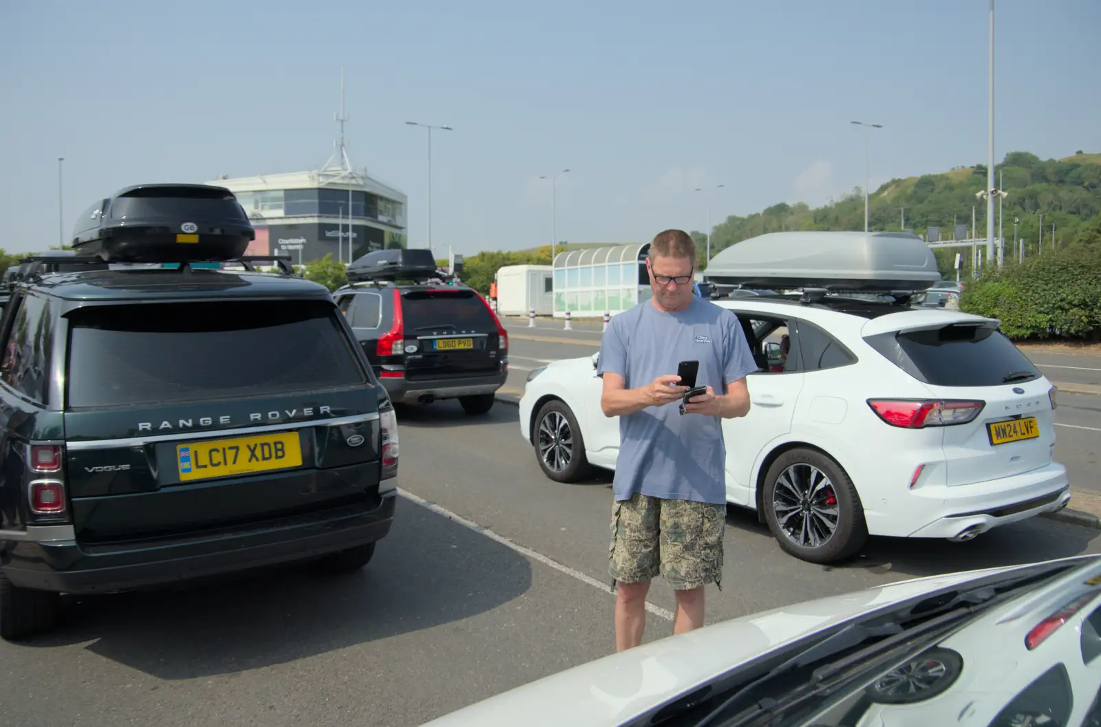 Sean's on his phone again, from An Olympic Road Trip from Diss to Marseille, France - 3rd August 2024