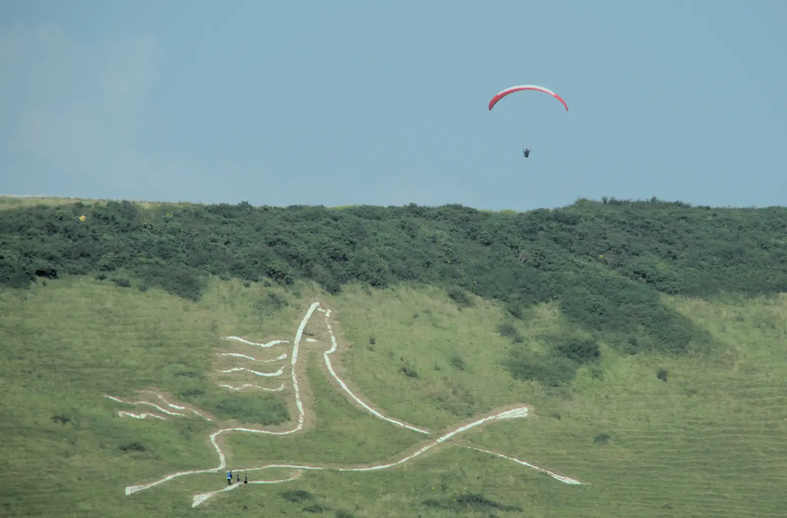 A paraglider sails over a chalk horse, from An Olympic Road Trip from Diss to Marseille, France - 3rd August 2024