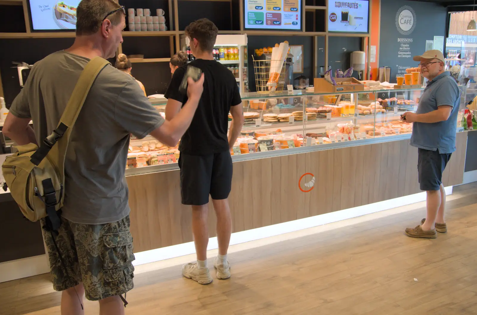 Sean, Rowan and Hamish get some food, from An Olympic Road Trip from Diss to Marseille, France - 3rd August 2024